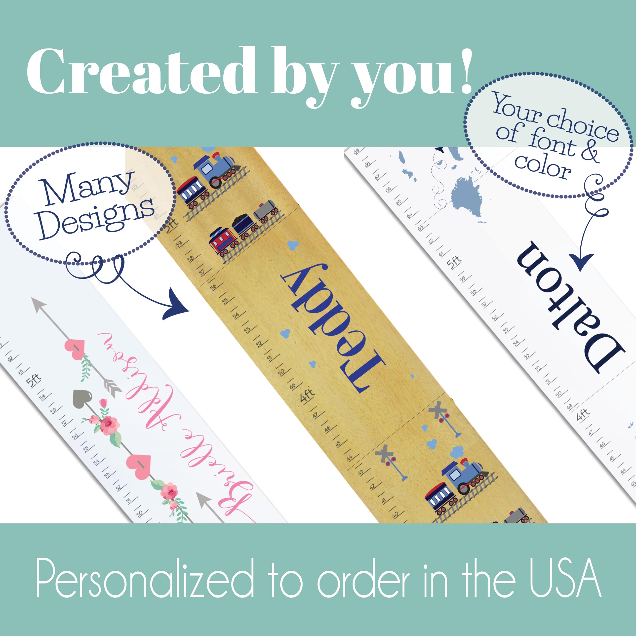 Personalized White Growth Chart for Kids - Garland Pink Mint Blush Measuring Stick - Wall Mounted Height Ruler for Nursery, Bedroom & Playroom Decor - Perfect Baby Shower Gift