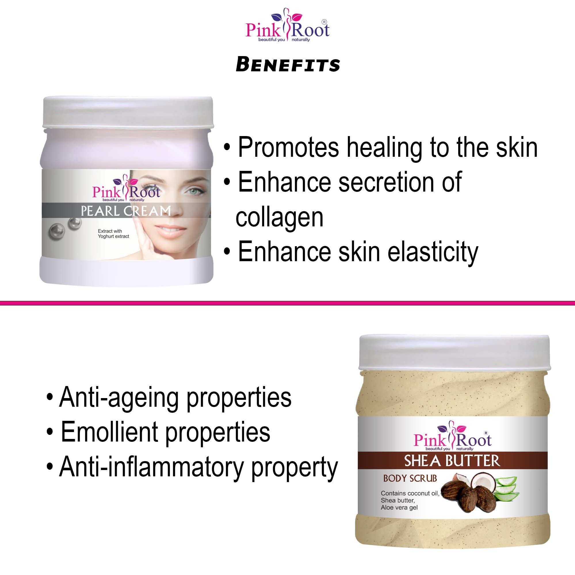 Pink Root Pearl Cream & Shea Butter Scrub Set - 500ML Each - Natural Skin Brightening & Exfoliating Duo for Glowing Complexion | Perfect for Daily Skincare Routine & Spa Treatments at Home