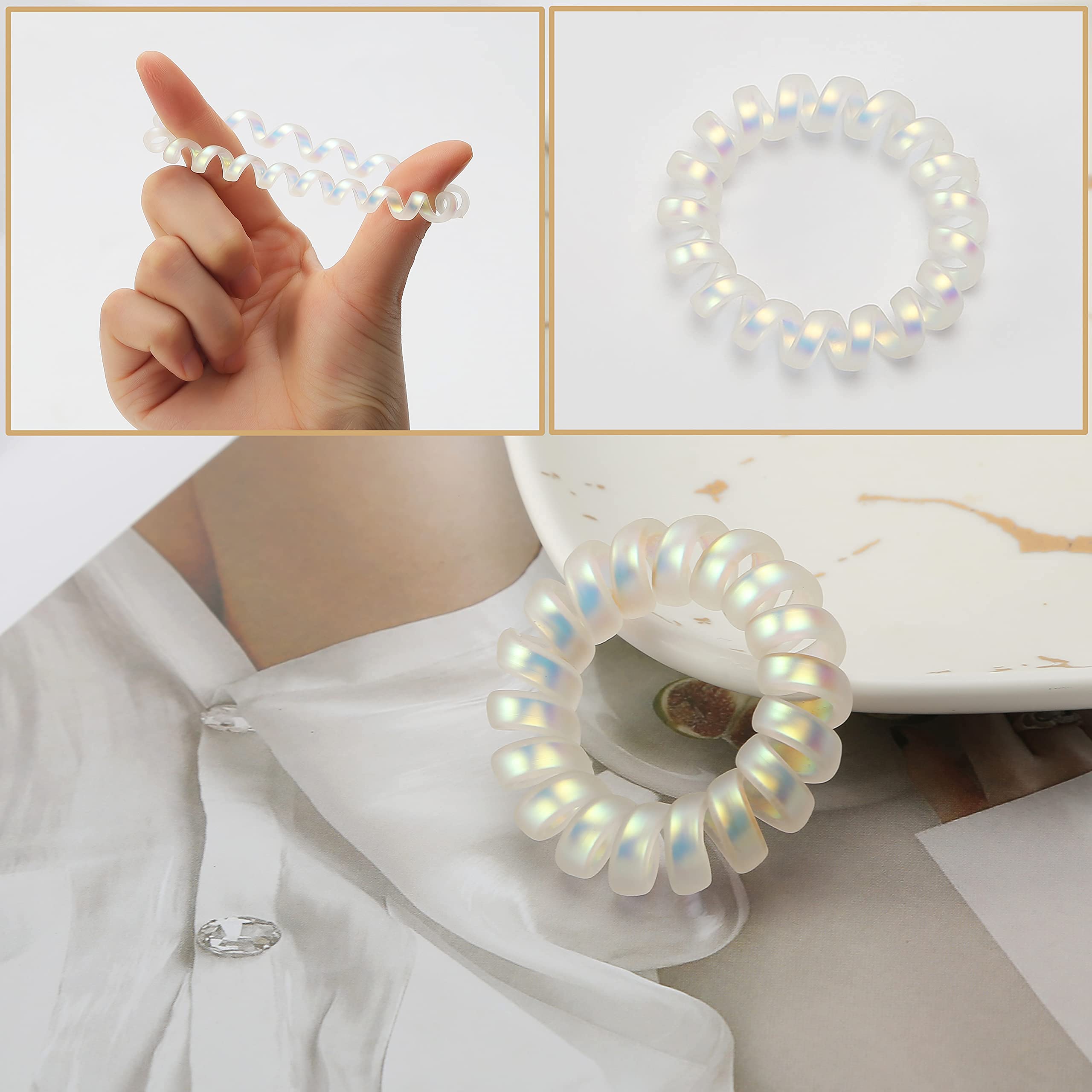 9PCS Matte Spiral Hair Ties for Women & Girls - Coil Ponytail Holders, Comfortable Wear-Resistant Hair Rings, Waterproof Phone Cord Hair Bands (White) - Perfect for Workouts, Yoga, Swimming & Everyday Styling