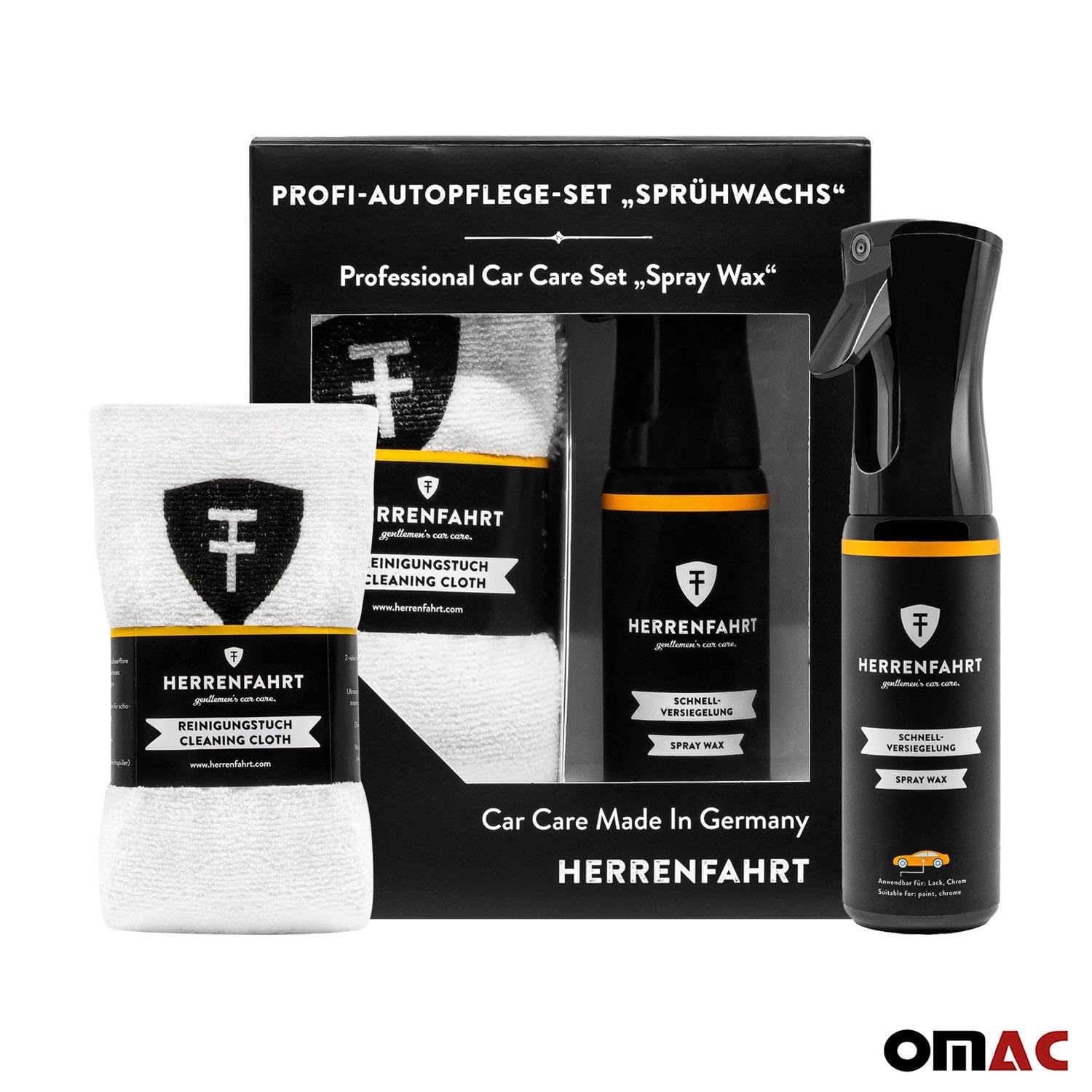 OMAC Quick Detailing & Wax Finish Spray with Microfiber Cloth Kit - Premium Car Cleaning & Polishing Set for Shine Protection - Perfect for Auto Detailing, Car Wash, Waxing & Interior Care