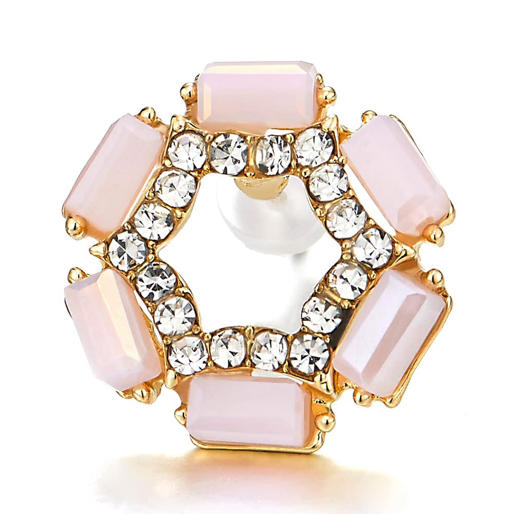 Pink Crystal Flower Stud Earrings for Women - Party & Wedding