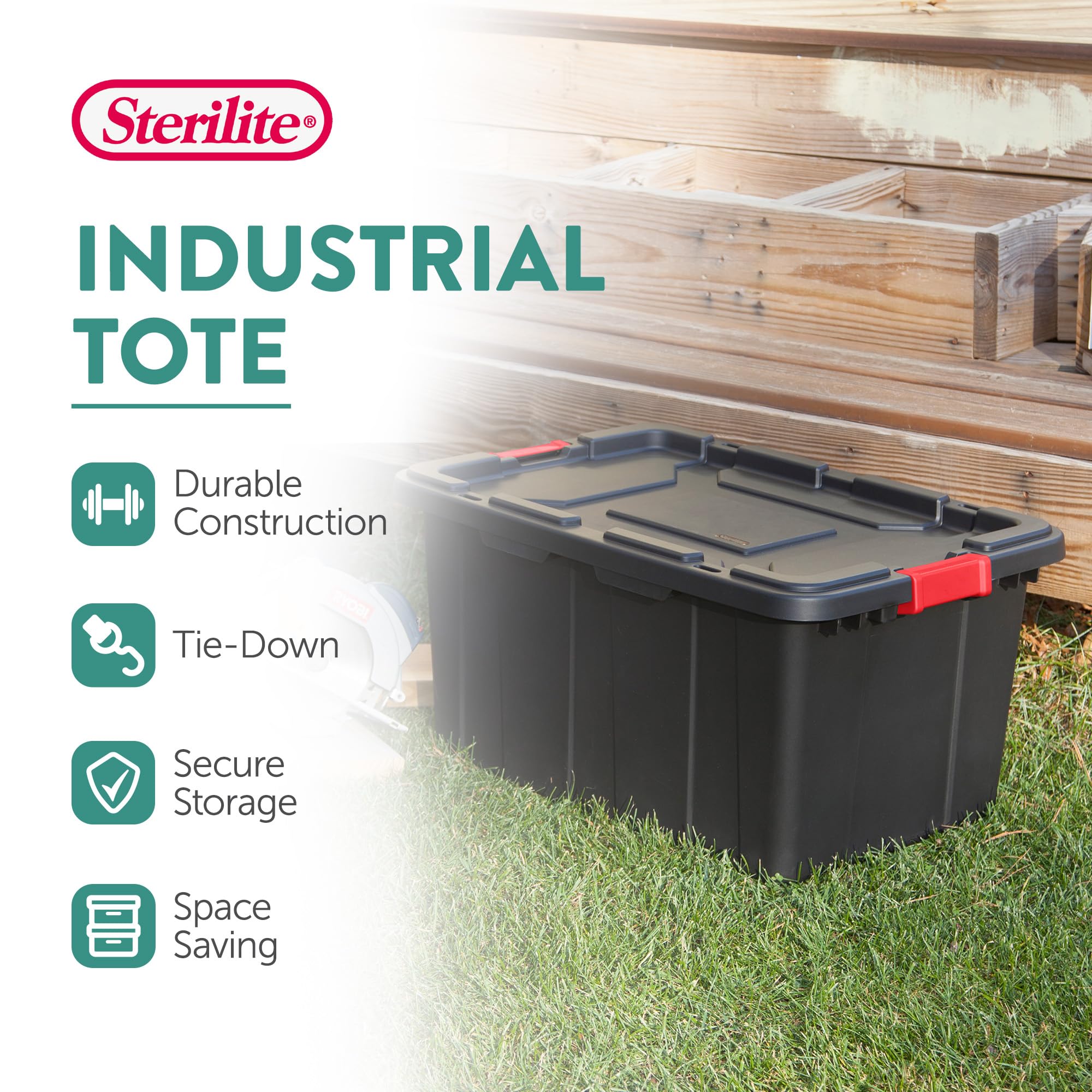 Sterilite 8-Pack 27 Gallon Heavy Duty Plastic Storage Bins with Latching Lids - Industrial Garage Organization Totes for Tools, Toys & Home Supplies (Black) - Perfect for Garage, Basement & Workshop Storage