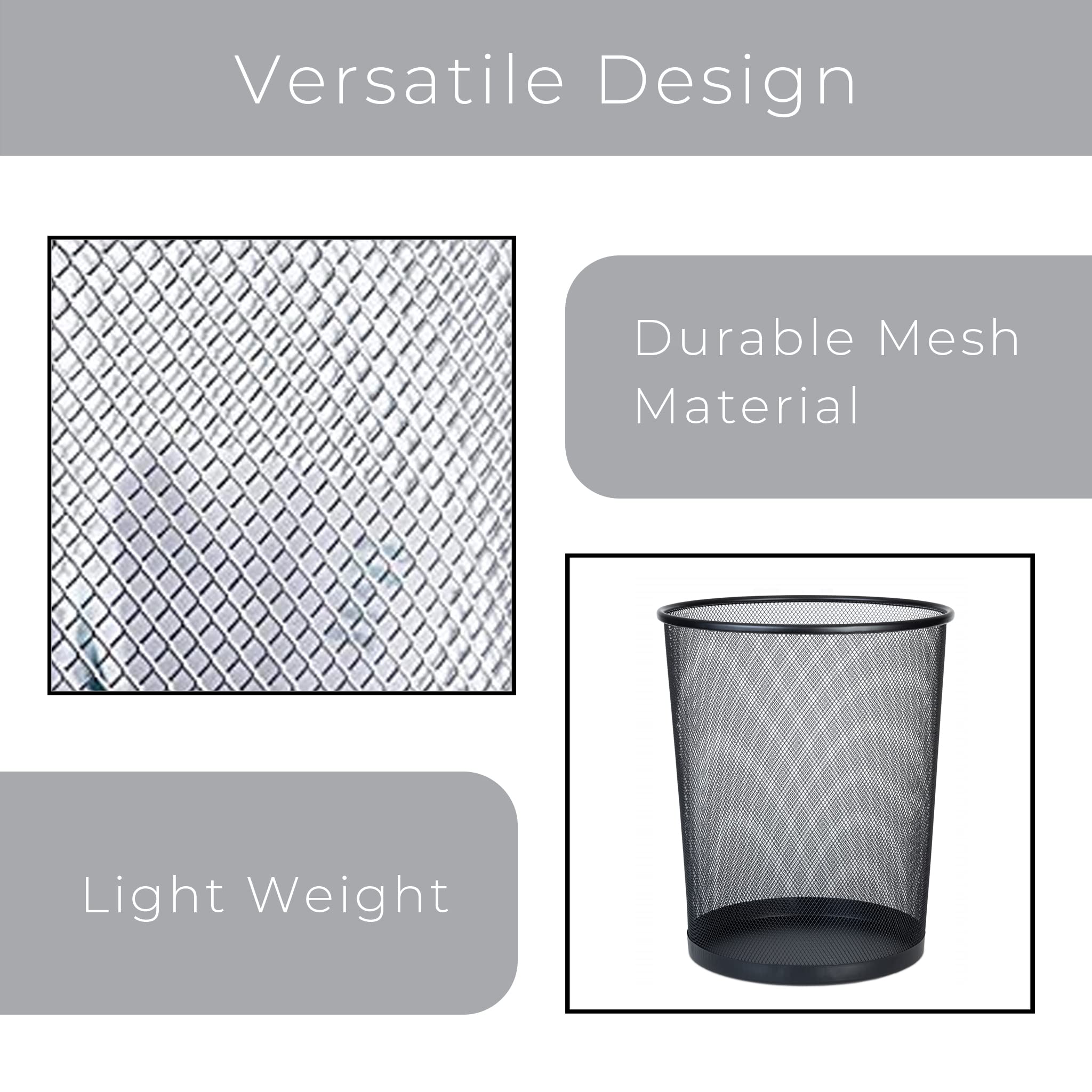 Smart Design Steel Mesh Waste Basket - Easy to Clean Trash Can for Home & Office - 11.75 x 13.75 Inch Black Wire Garbage Bin - Perfect for Bathroom, Bedroom, Kitchen & Office Organization