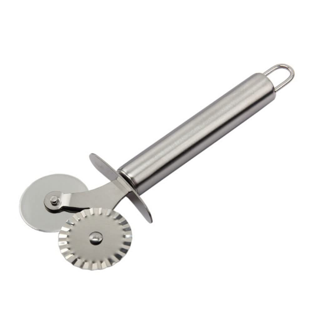 Stainless Steel Double Roll Pizza Cutter - Sharp Round Wheel Knife for Pizza, Pasta, Dough - Portable Kitchen Tool for Slicing, Baking, and Cooking - Perfect for Home, Restaurant, and Catering Use