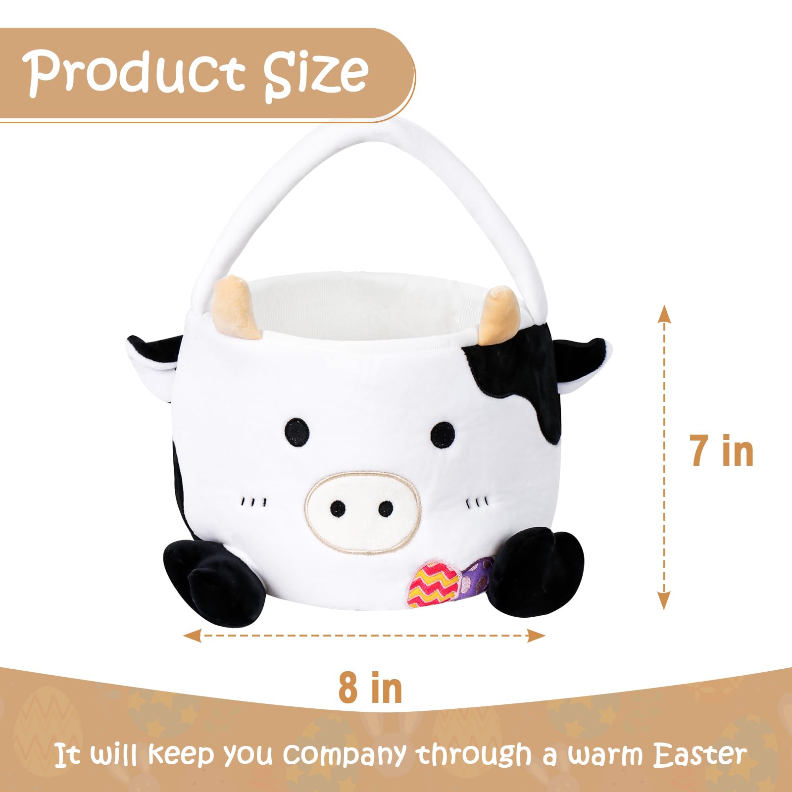 Easter Baskets for Kids - Adorable Cow Design Easter Egg Buckets, Perfect Easter Hunting Festival Gifts for Boys & Girls - Great for Easter Egg Hunts, Party Favors, and Spring Decorations