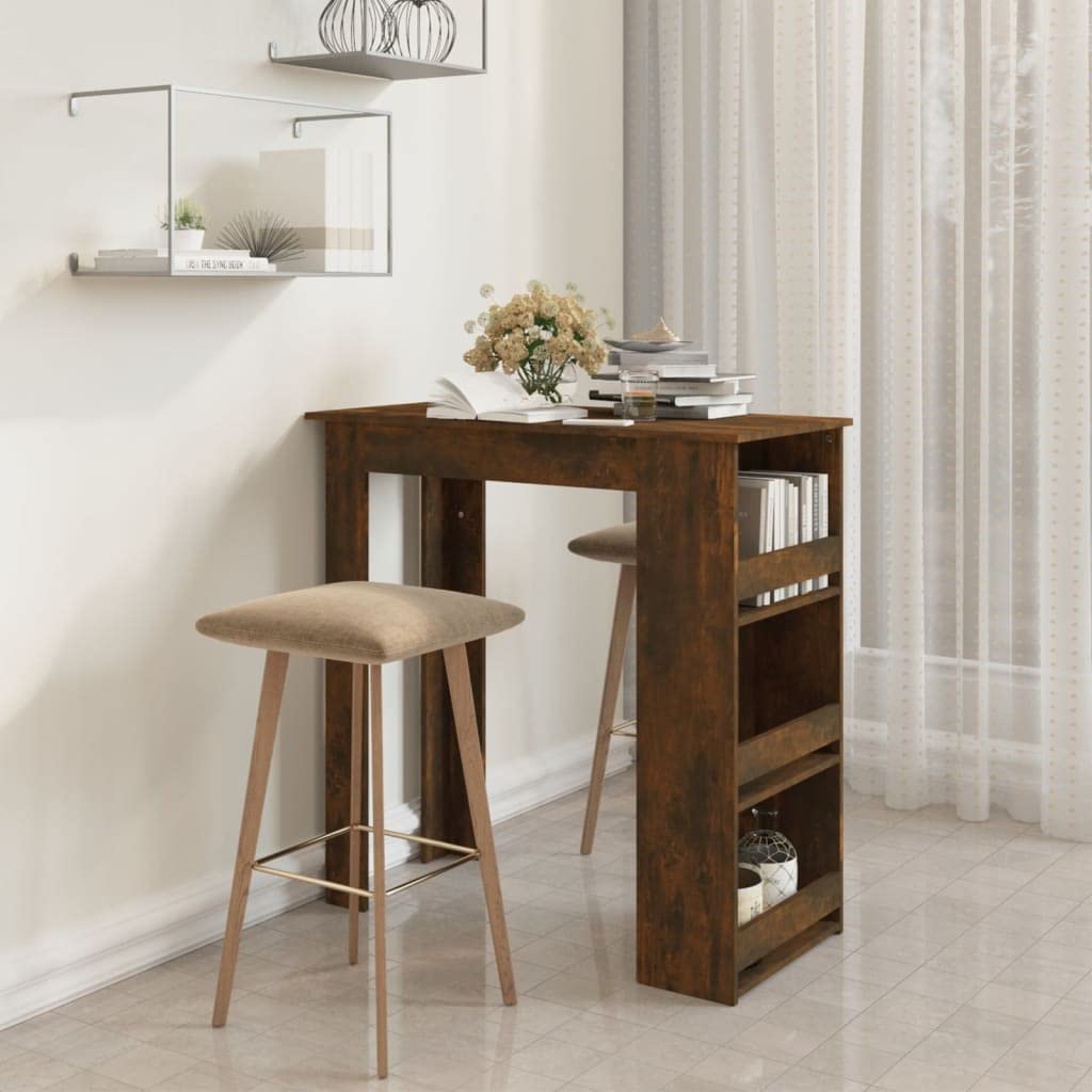 Mid Century Modern Bar Table with Storage Rack - 40.2
