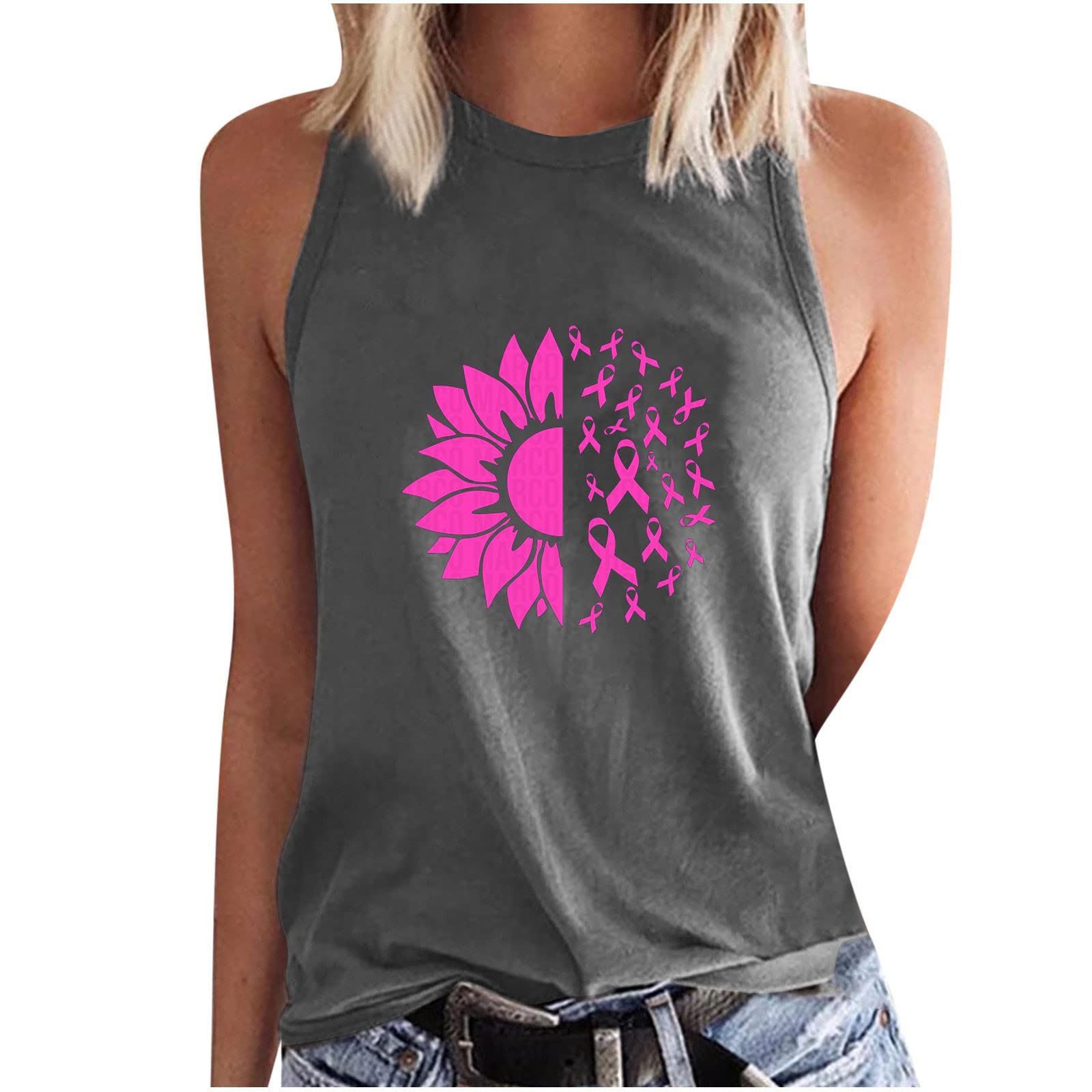 Luciava Women's Summer Tank Tops - Loose Fit Sunflower Printed Sleeveless Casual Crewneck Tee Shirts | Comfortable Workout Blouse for Yoga, Beach & Everyday Wear