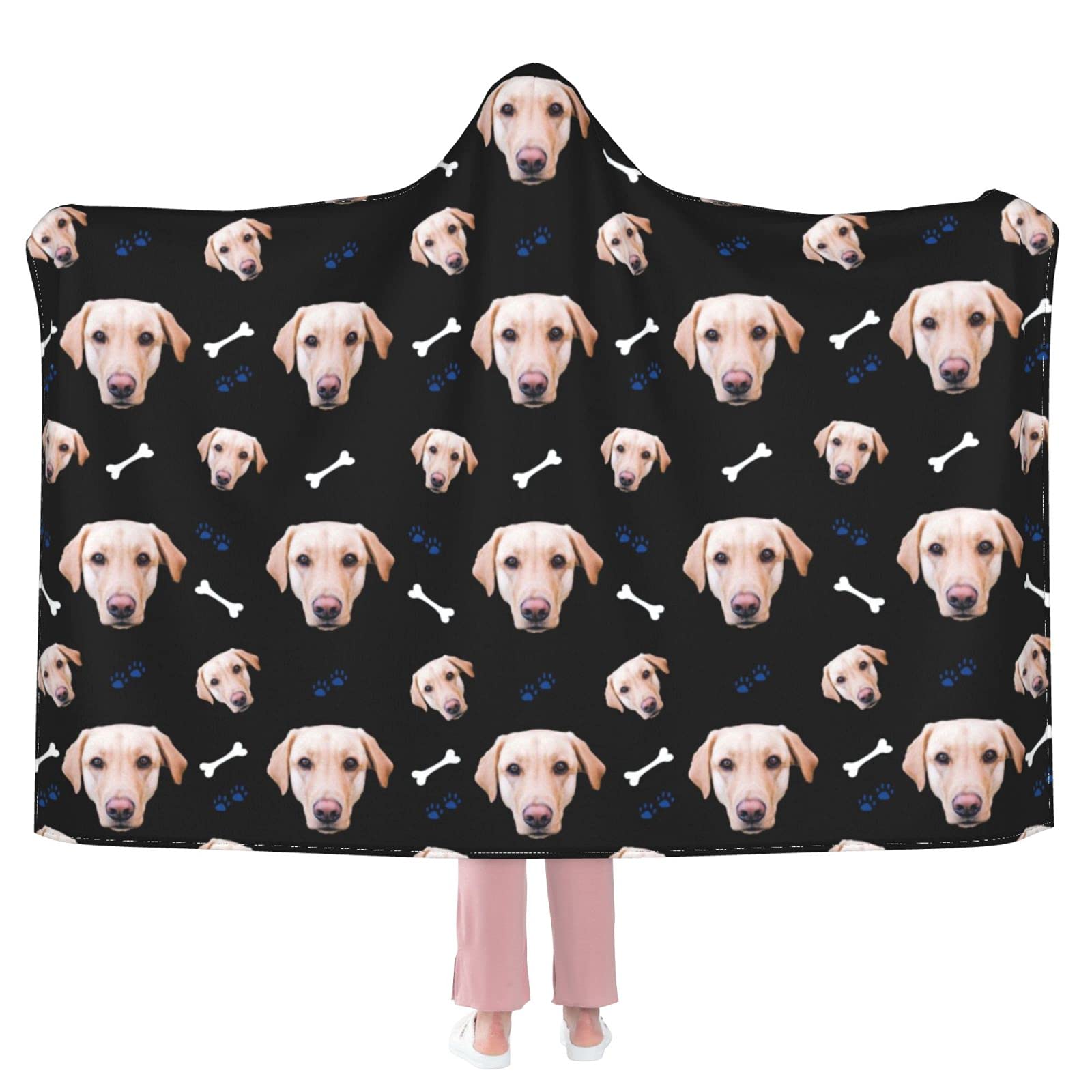 Custom Hooded Blankets with Pet Photos - Personalized Dog Face Blanket for Kids, Women & Men (80x60 inches) - Cozy Gift for Pet Lovers, Perfect for Cuddling on Sofa, Bed or Outdoor Adventures