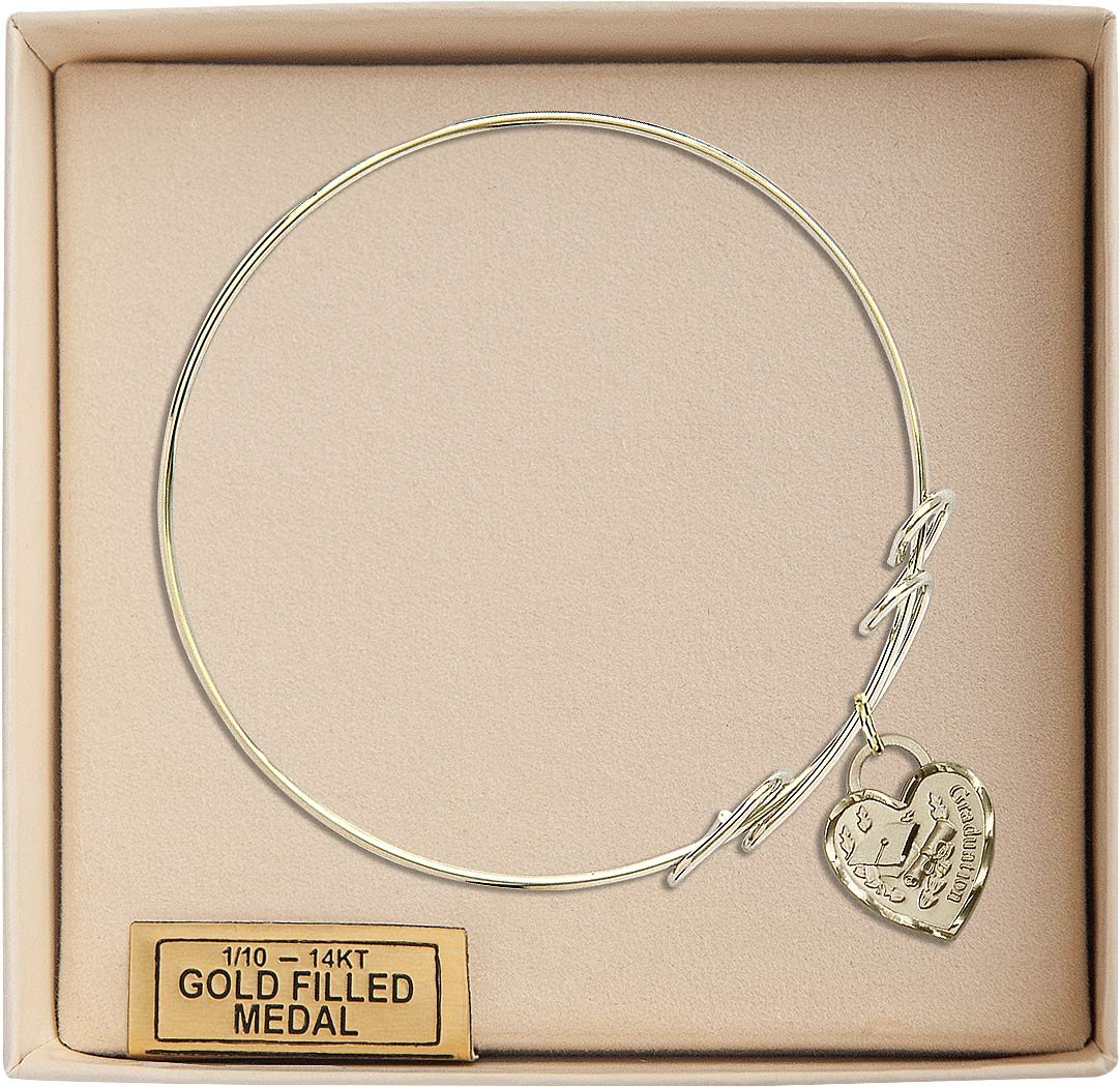 Gold-Filled Round Double Loop Bangle Bracelet with Graduation Heart Charm - Elegant Jewelry Gift for Women, Perfect for Graduation, Anniversary & Special Occasions