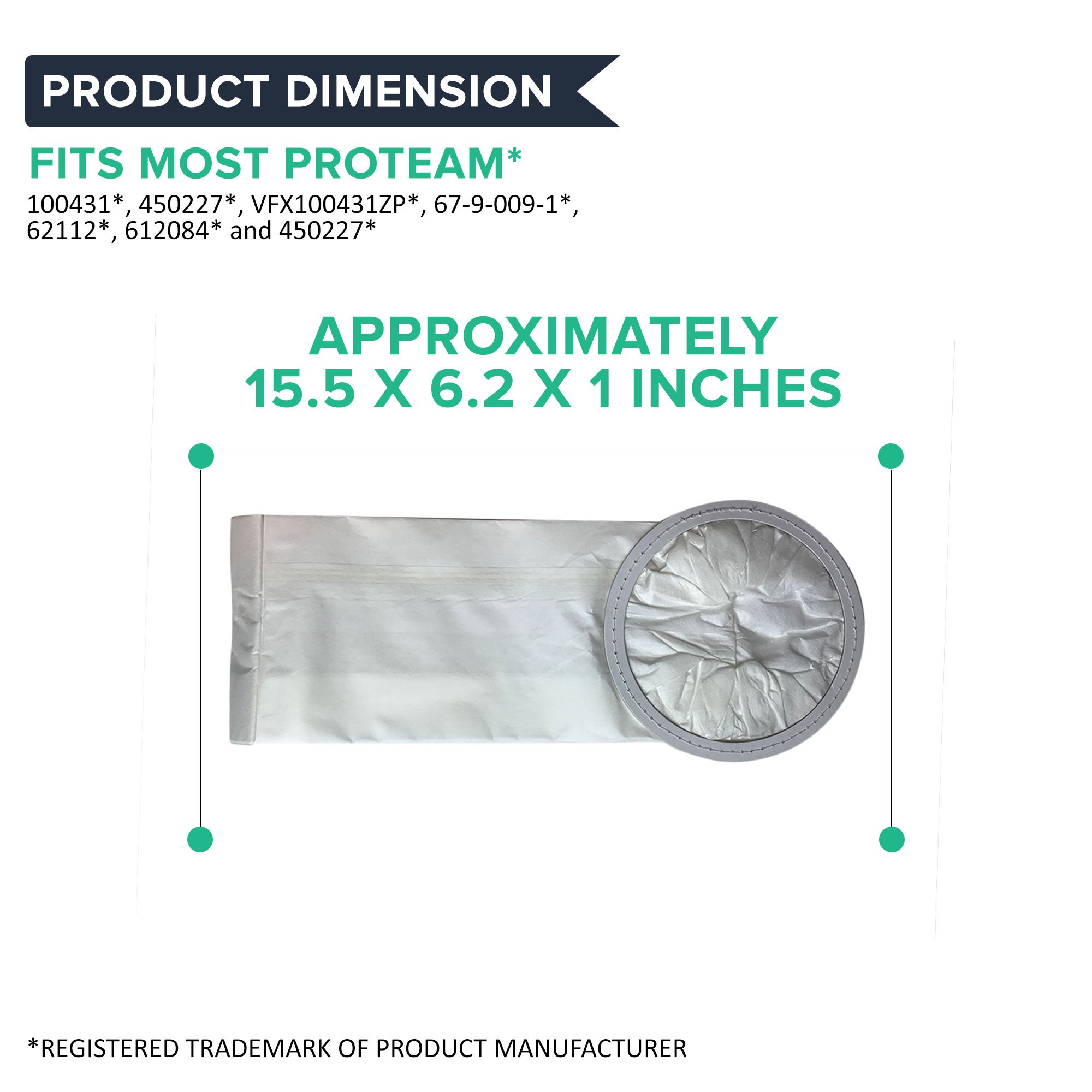 High-Efficiency Vacuum Bags for ProTeam Commercial Backpack Vacuums 6QT (50 Pack) - Compatible with Part #100431 - Easy Installation - Ideal for Office Cleaning, Commercial Spaces & Professional Use