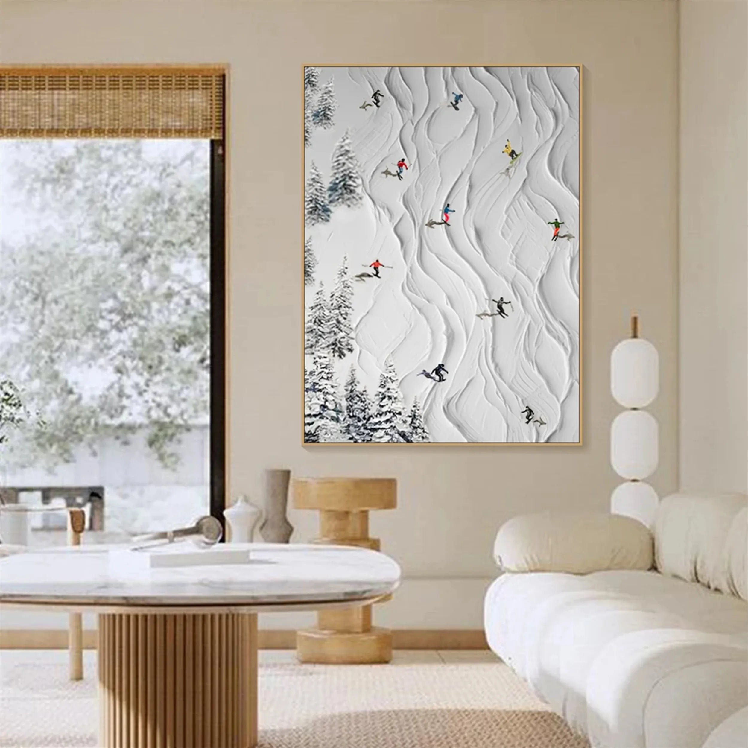 Premium Skiing Sport Art Textured Painting Canvas - Winter Sports Wall Decor #MM213 | Perfect for Ski Lodge, Cabin & Mountain Home Decor