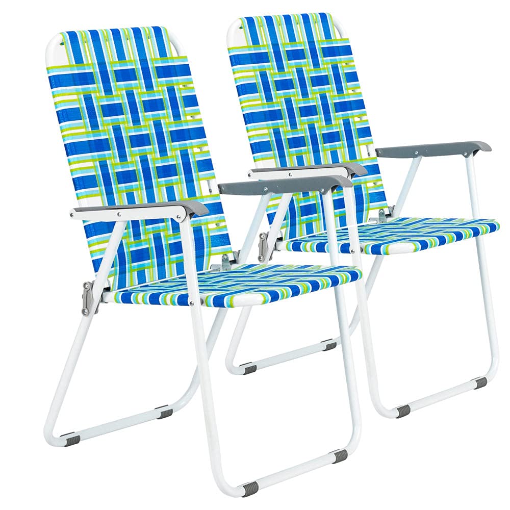 2 Pack Heavy Duty Camping Chairs for Adults - Portable Folding Lawn Chairs with Cup Holder, Webbed Design for Patio, Deck, Beach, Backyard, Poolside & Outdoor Use (Blue) - Perfect for Picnics, BBQs, Concerts and Camping Trips