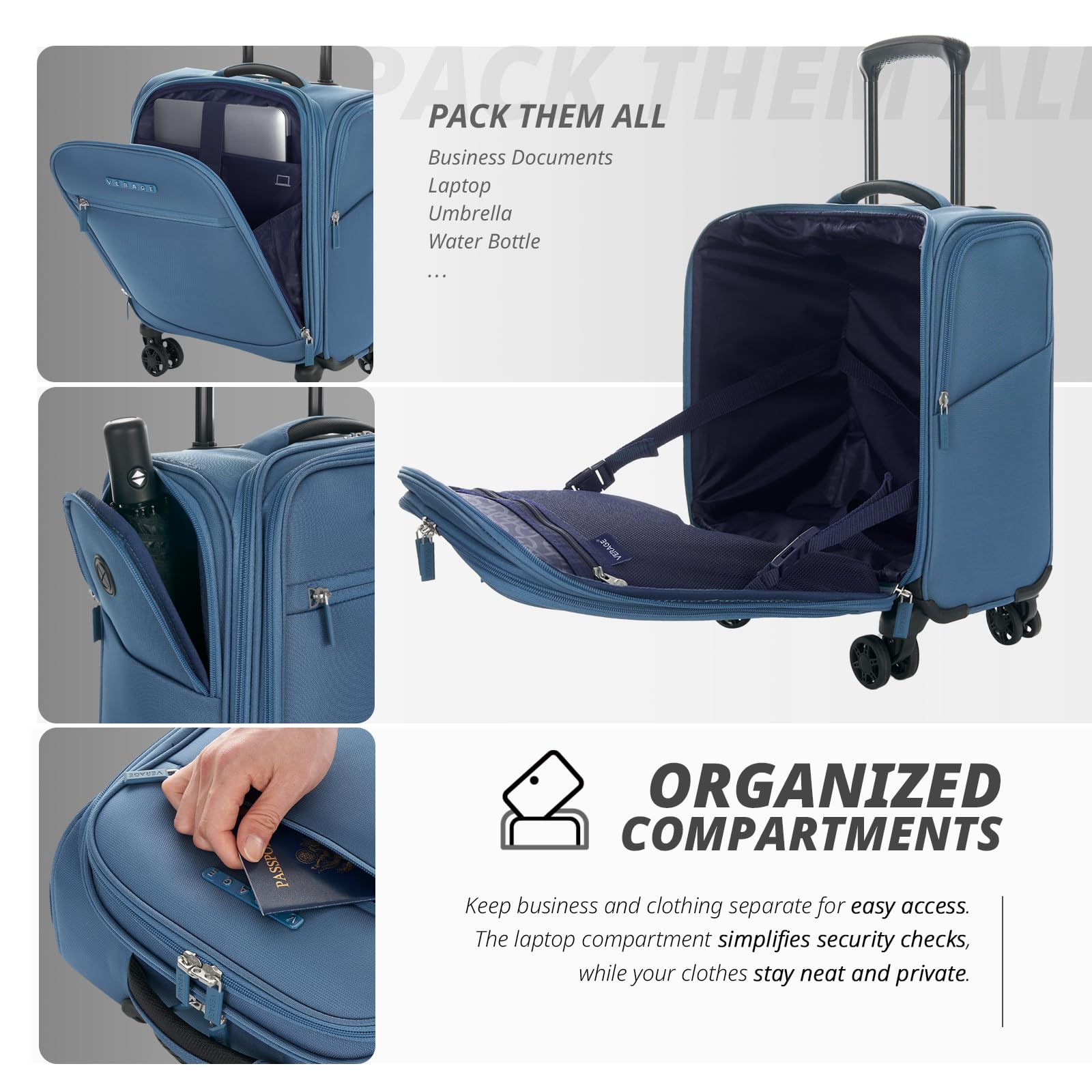 Vercase 14-Inch Underseat Carry-On Luggage with Wheels - Lightweight Softside Spinner Suitcase for Air Travel, Perfect for Short Trips & Airplane Cabin Storage (Coast Blue) | Compact Travel Bag for Men & Women, Ideal for Business Trips & Weekend Getaways