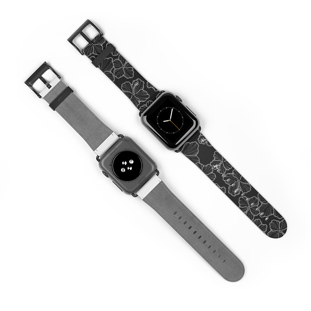 Premium Hibiscus 'Ele'ele' Apple Watch Band - Floral Design, Soft Silicone, Adjustable Fit for Series 1-9 & SE - Perfect for Workouts, Outdoor Activities & Fashion Accessories