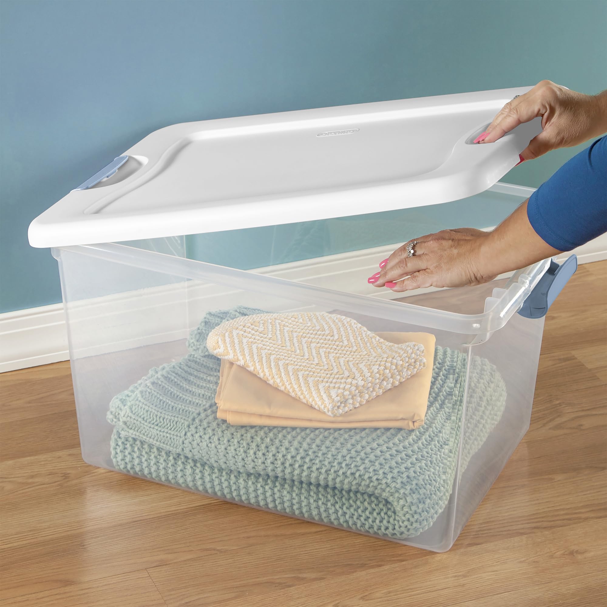 Sterilite 24-Pack 64 Quart Clear Plastic Stackable Storage Bins with Secure Latching Lids - Perfect for Home Organization, Garage Storage & Moving Supplies