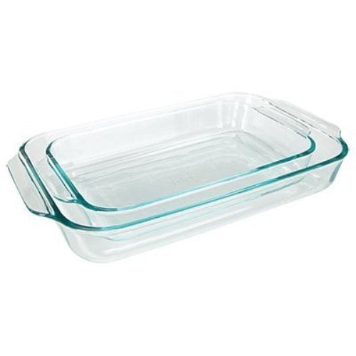 Pyrex Basics 2-Piece Clear Oblong Glass Baking Dishes Set - Oven Safe, Microwave Safe & Freezer Safe - Perfect for Casseroles, Lasagna, Brownies & Meal Prep