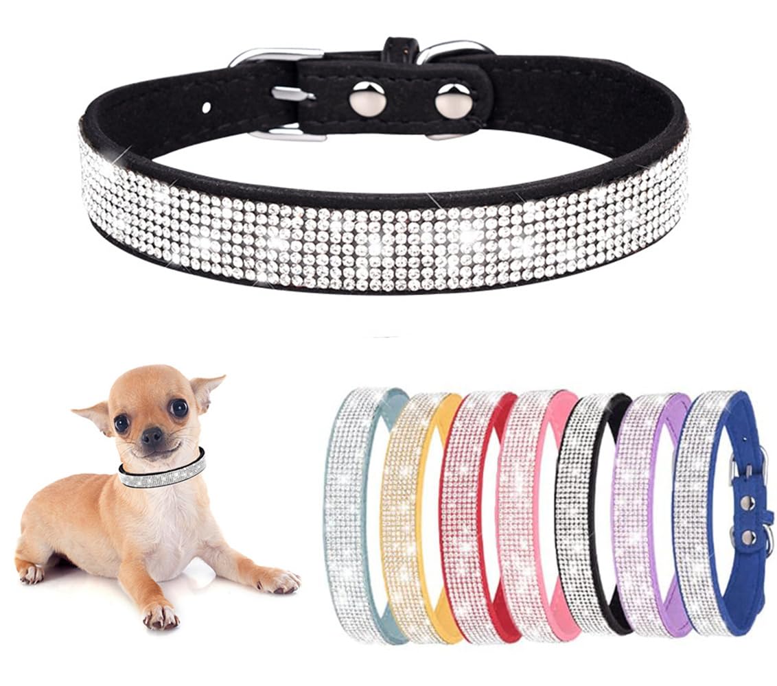 Sparkling Rhinestone Dog Collar - Black XS, Cute Bling Crystal Diamond Pet Collar for Small Dogs & Puppies | Perfect for Daily Walks, Pet Parties & Photo Shoots