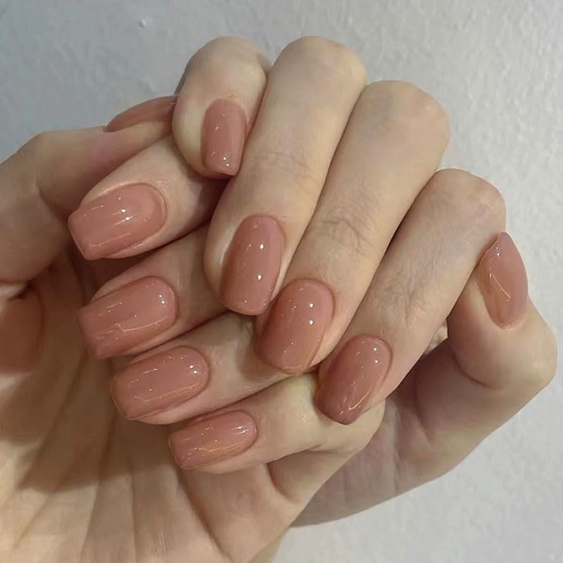 Natural Short Square Press on Nails - 24Pcs Full Cover Acrylic Fake Nails with Fashion Design for Women & Girls - Perfect for Daily Wear, Weddings, Parties and Special Occasions