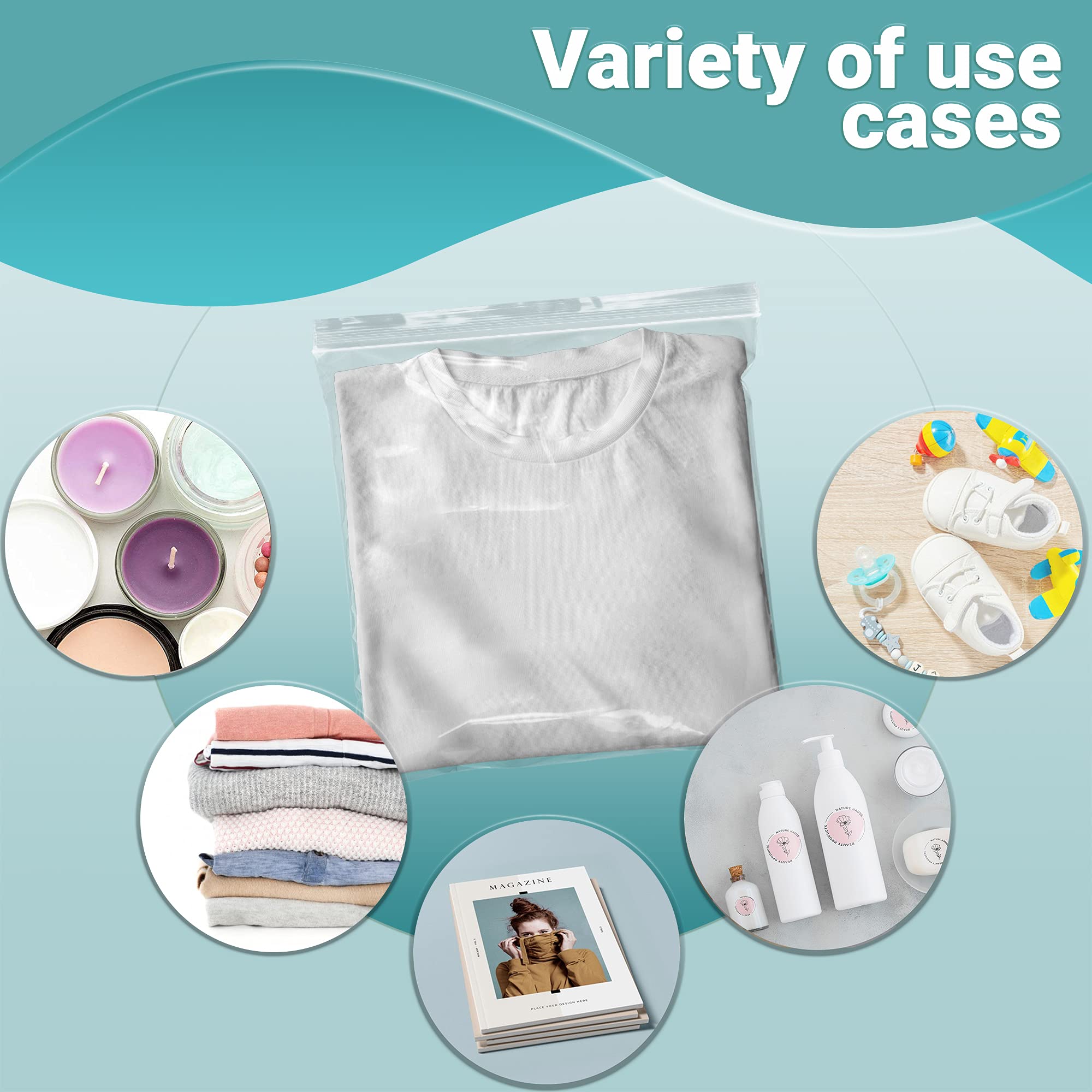 APQ 500 Pack 12x12 Heavy Duty Clear Zipper Bags - 6 Mil Thick Reusable Seal Top Polyethylene Storage Bags for Food, Industrial & Medical Use | Perfect for Organizing, Packing & Storing Crafts, Snacks & Supplies