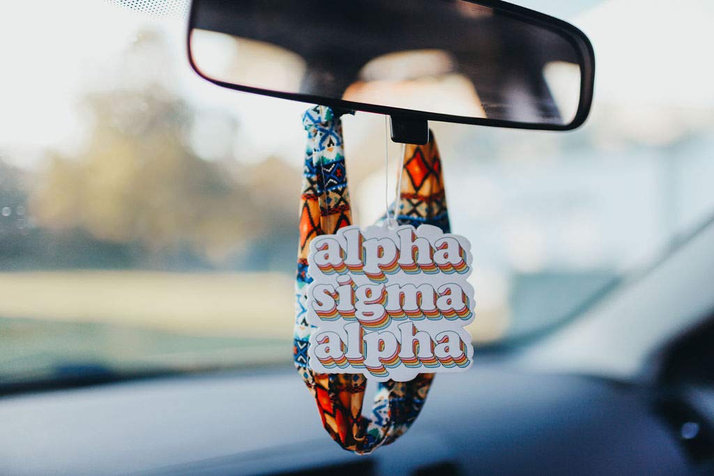 Alpha Sigma Alpha Retro Car Air Freshener - 2 Pack Hanging Air Fresheners for Car, Home & Office - Long Lasting Fragrance for Vehicles, Closets & Small Spaces