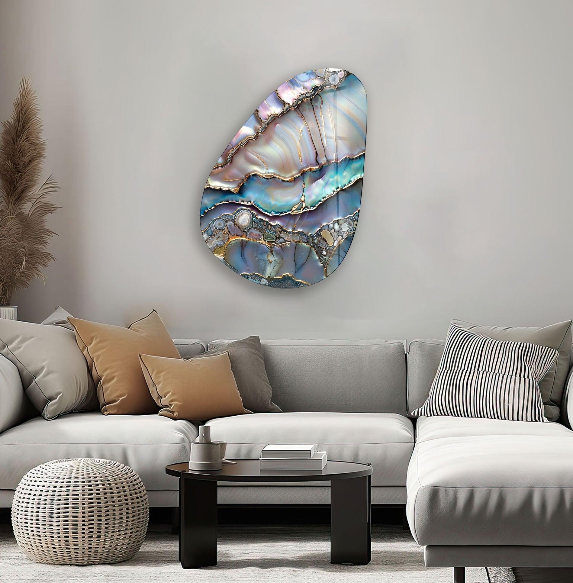 Handmade Asymmetrical Oval Shiny Epoxy Glass Wall Art - Modern Abstract Home Decor for Living Room, Bedroom & Office