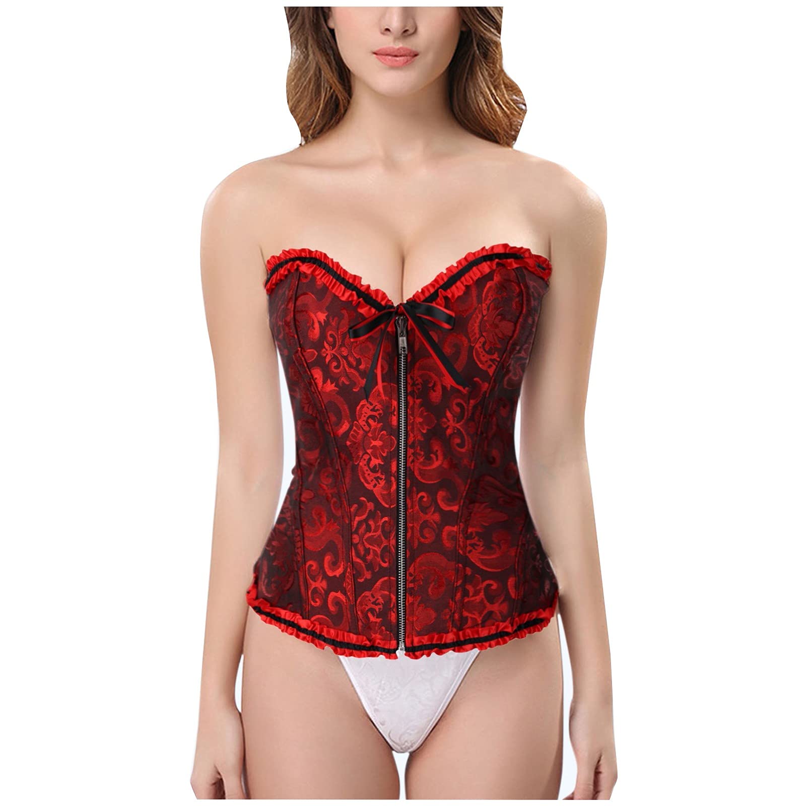 Waist Training Corset for Women - Lace Back Zip Shapewear Bustier with G-String | Body Shaper for Hourglass Figure | Perfect for Special Occasions & Everyday Wear