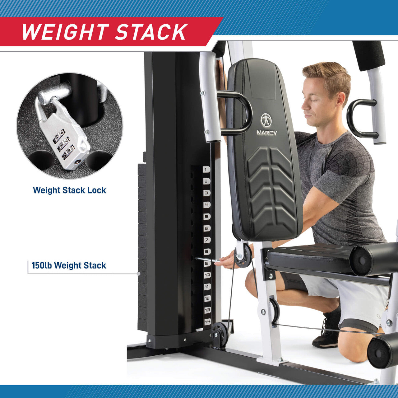 Marcy 150lbs Home Gym System MWM-8147 - Strength Training Equipment for Full Body Workout at Home | Perfect for Weight Loss & Muscle Building