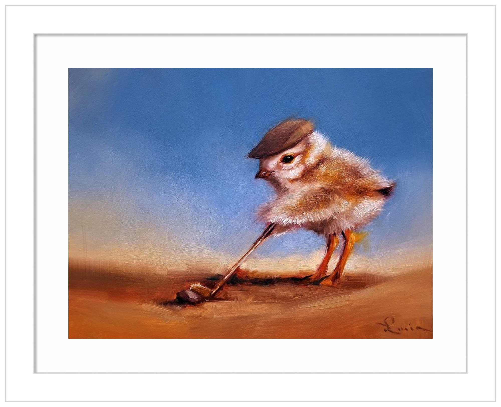 Amanti Art Wood Framed Wall Decor - Lucia Heffernan's 'Birdie Shot' Print in Svelte White Frame (13x11 Inches) - Perfect for Living Room, Bedroom & Office Decor