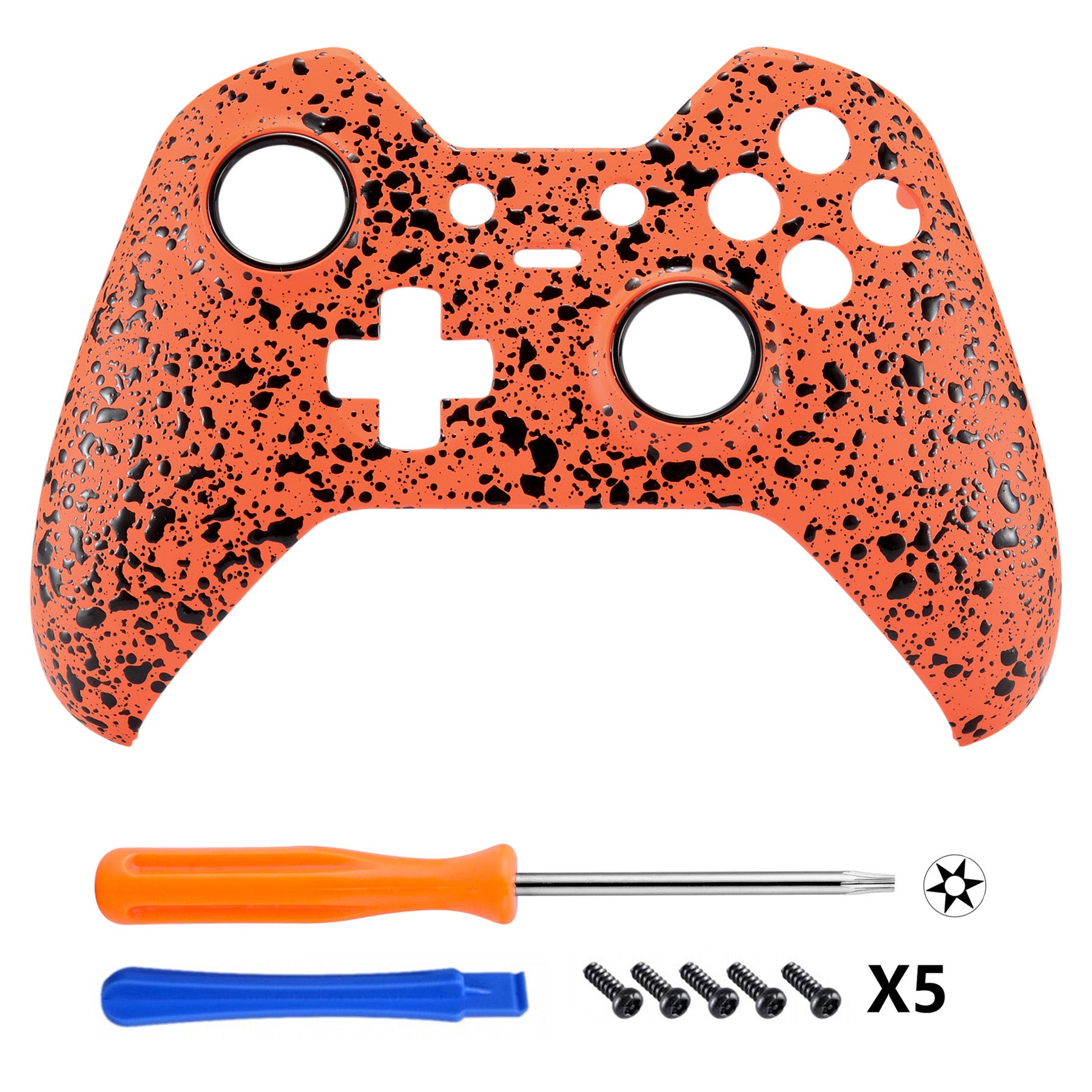 eXtremeRate Textured Orange Front Housing Shell Replacement for Xbox One Elite Controller (Model 1698) - Durable Upgrade for Gaming Enthusiasts & Custom Mods