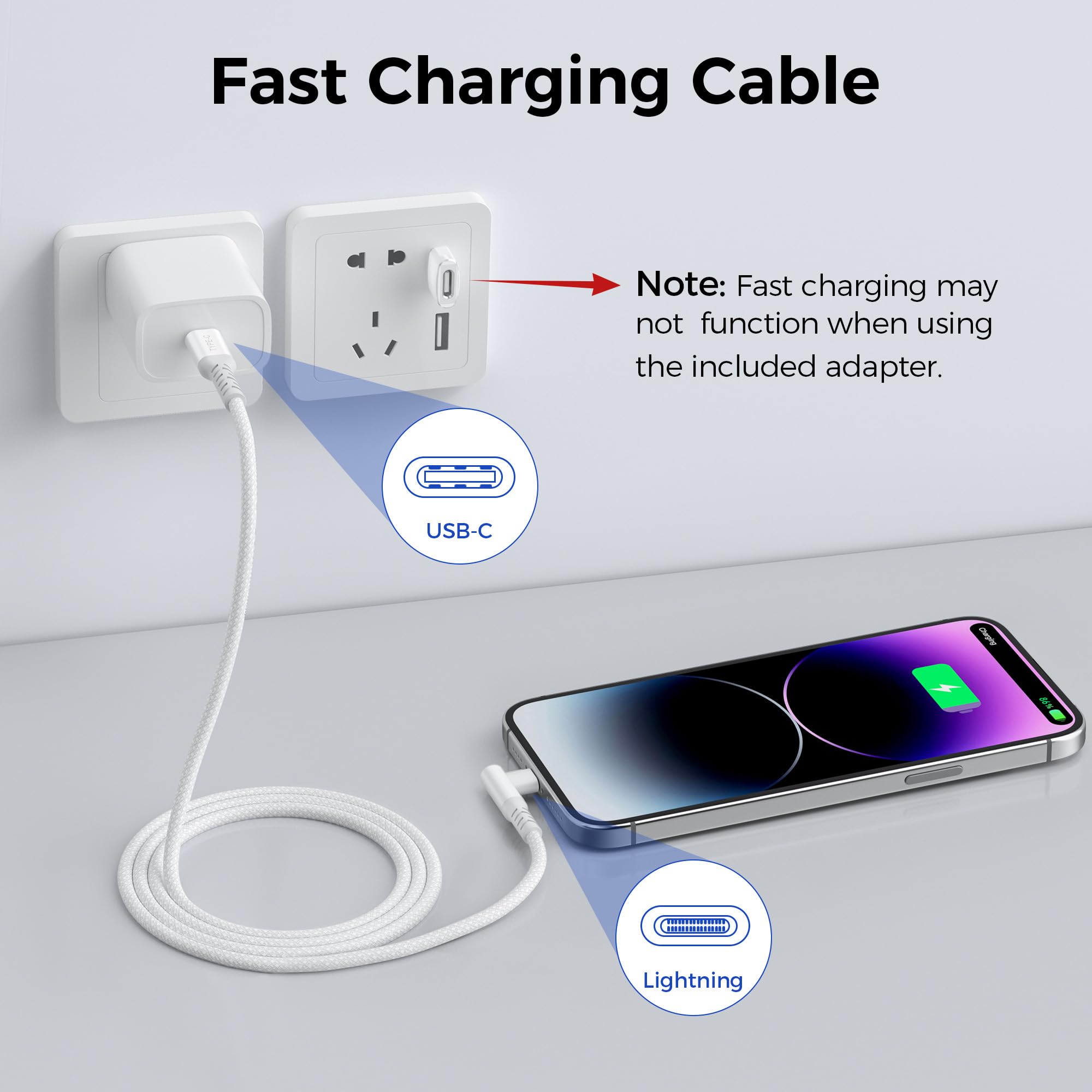 Right Angle USB C to Lightning Cable 3M with USB A Adapter - Fast Charging Cord for iPhone 14/13/12/11 Pro/Max/Plus, XS/XR/X, 8/7/SE & iPad 9th/8th Gen - Perfect for Bedside Charging, Gaming & Car Use