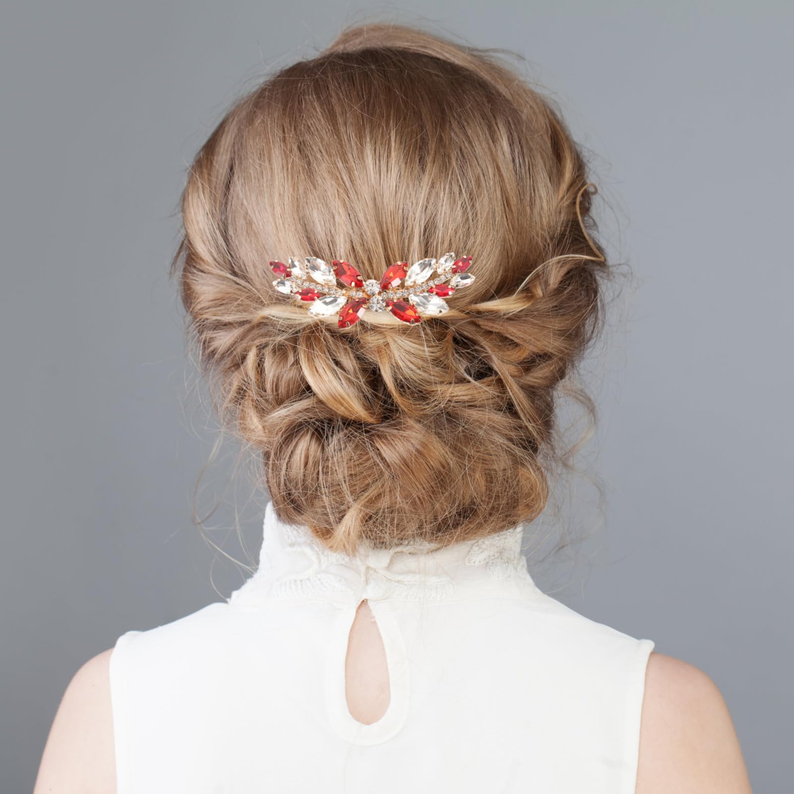 POPETPOP Red Bridal Hair Comb - Wedding Hair Clips for Women, Bride Side Combs for Special Occasions | Perfect for Weddings, Prom, Parties & Formal Events