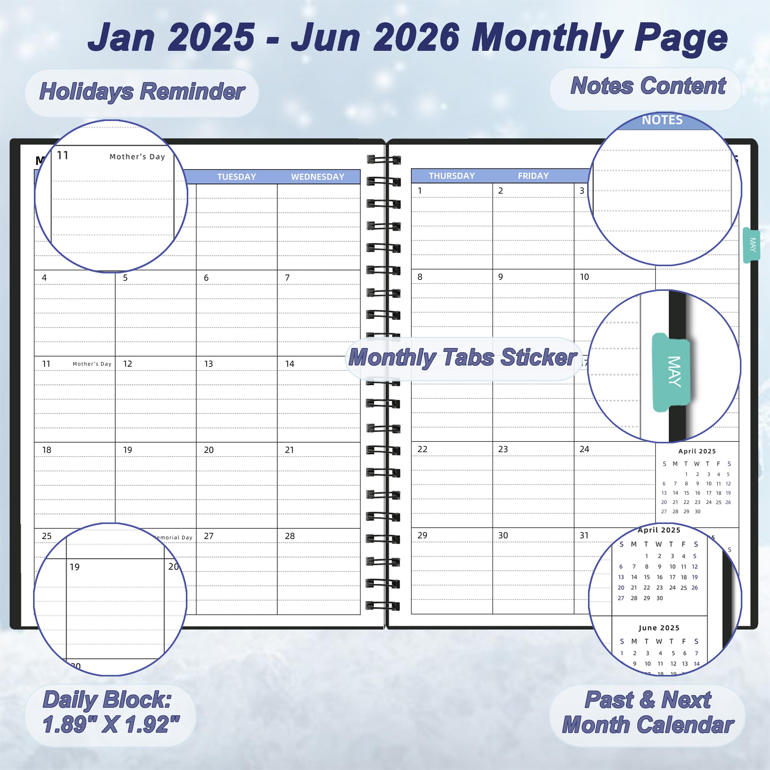 2025-2026 Academic Planner (7.4'' x 9.6'') - 18 Month Calendar from January 2025 to June 2026 with Monthly Tabs, Pocket & 120GSM Thick Paper - Perfect School & Work Planner for Students, Teachers & Professionals - Ideal for Class Scheduling, Meeting Notes & Daily Organization