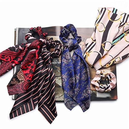 Belicia 8Pcs Silk Satin Hair Scrunchies - Floral & Striped Hair Ties for Women, Soft Ponytail Holders & Bun Accessories (Perfect for Work, Gym, Wedding & Everyday Use)