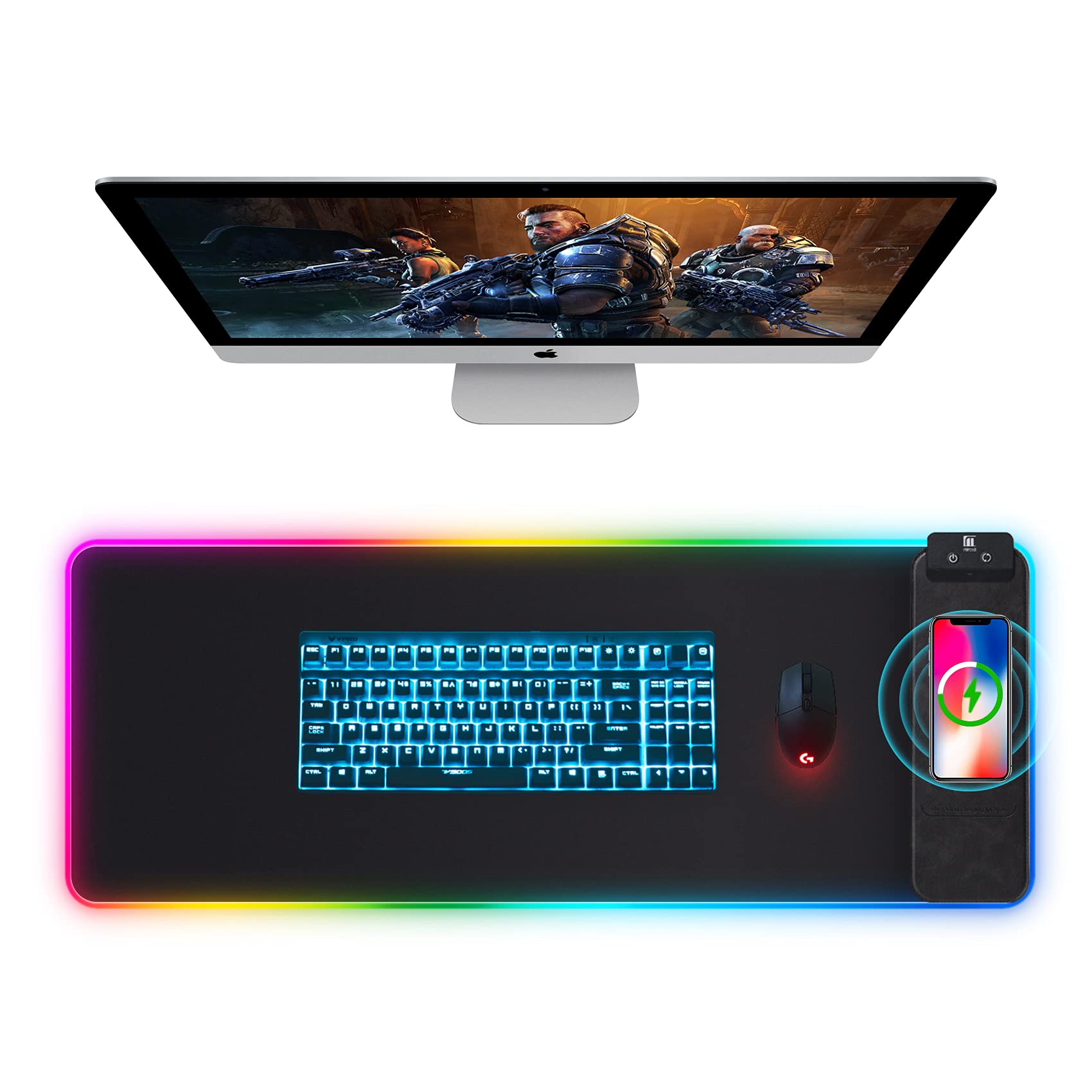 10W Wireless Charging RGB Gaming Mouse Pad with LED Lights - 31.49