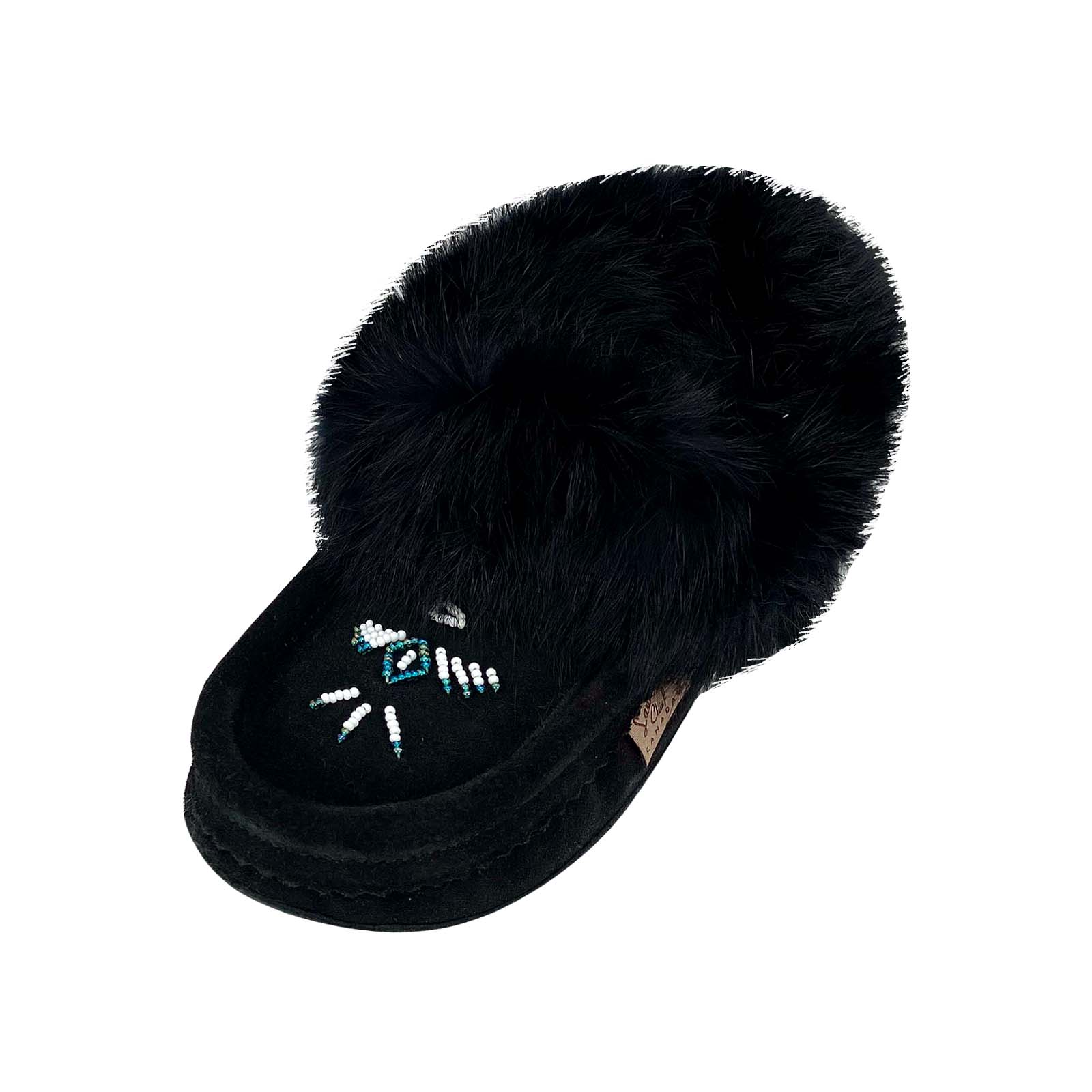 Women's Warm Fleece Lined Rabbit Fur Black Suede Moccasin Slippers - Cozy Indoor/Outdoor Winter House Shoes for Women