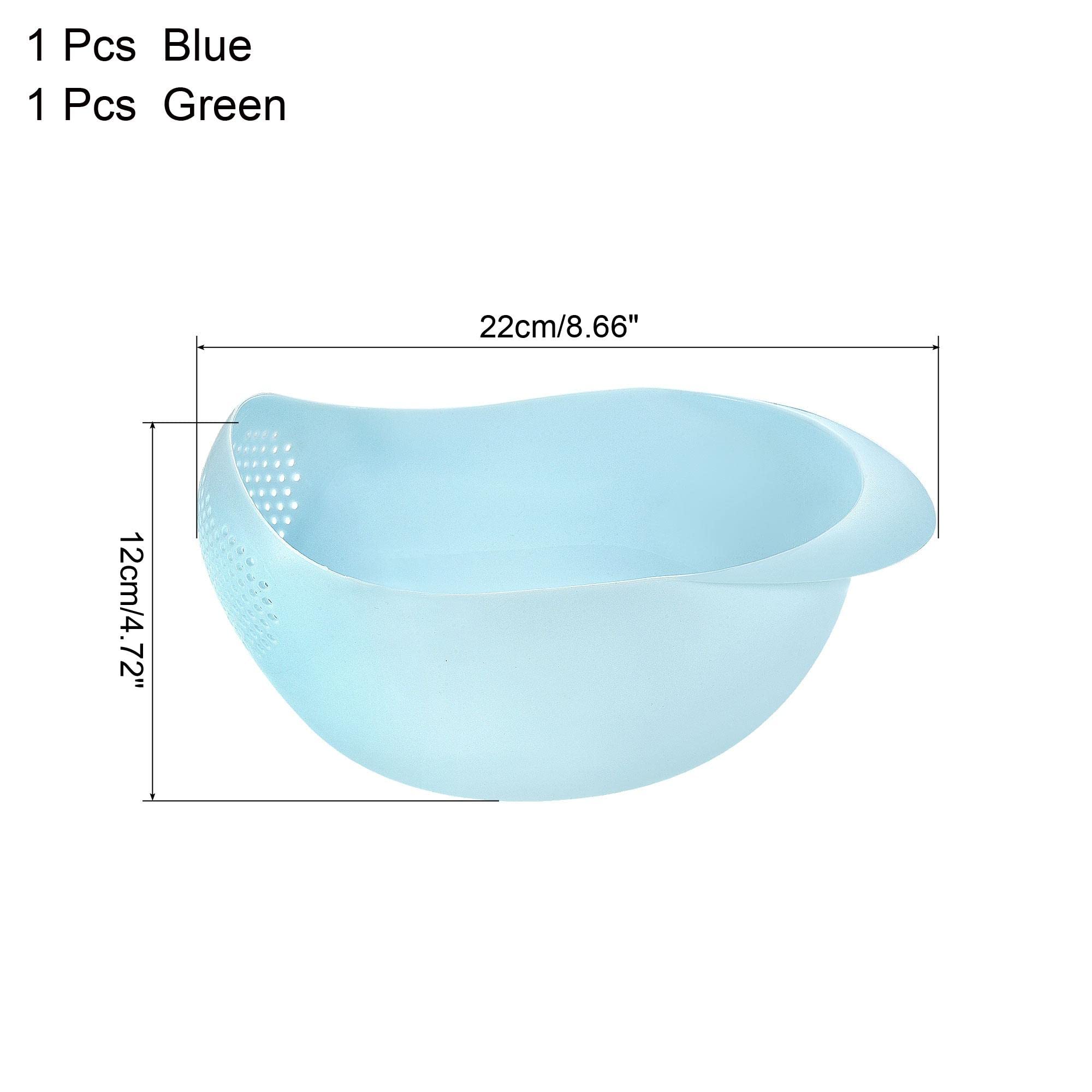 uxcell 2-Pack Rice Strainer Bowl with Handle - Rice Washing Filter Colander Basket for Cleaning Vegetables & Fruits (Blue + Green) - Perfect for Kitchen, Cooking & Meal Prep
