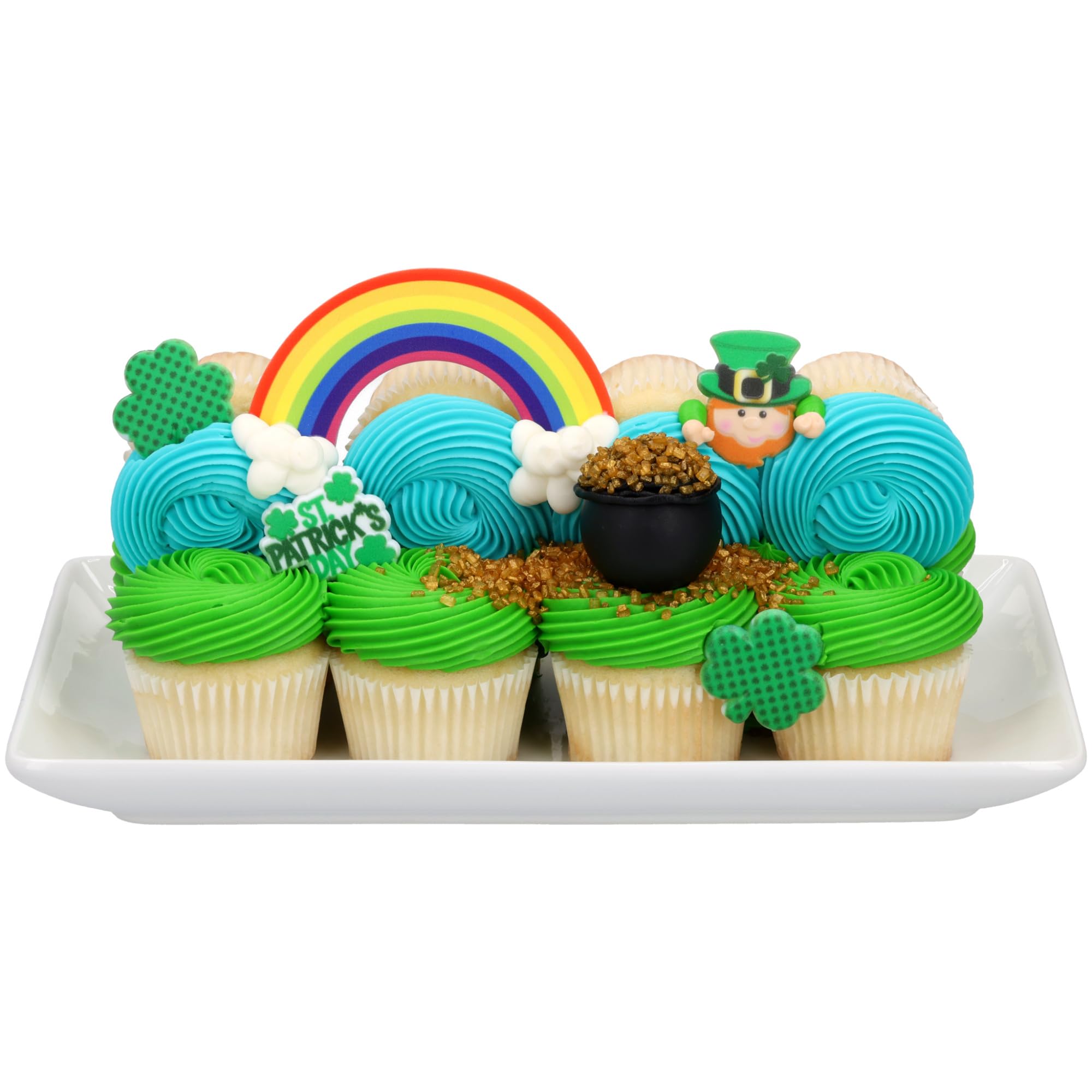 DecoPac St. Patrick's Day Cupcake Toppers - 24 Pack of Green Shamrock & Leprechaun Rings for Cake Decorations | Food Safe Cupcake Decor for St. Paddy's Day Parties, Birthday Cakes & Holiday Desserts