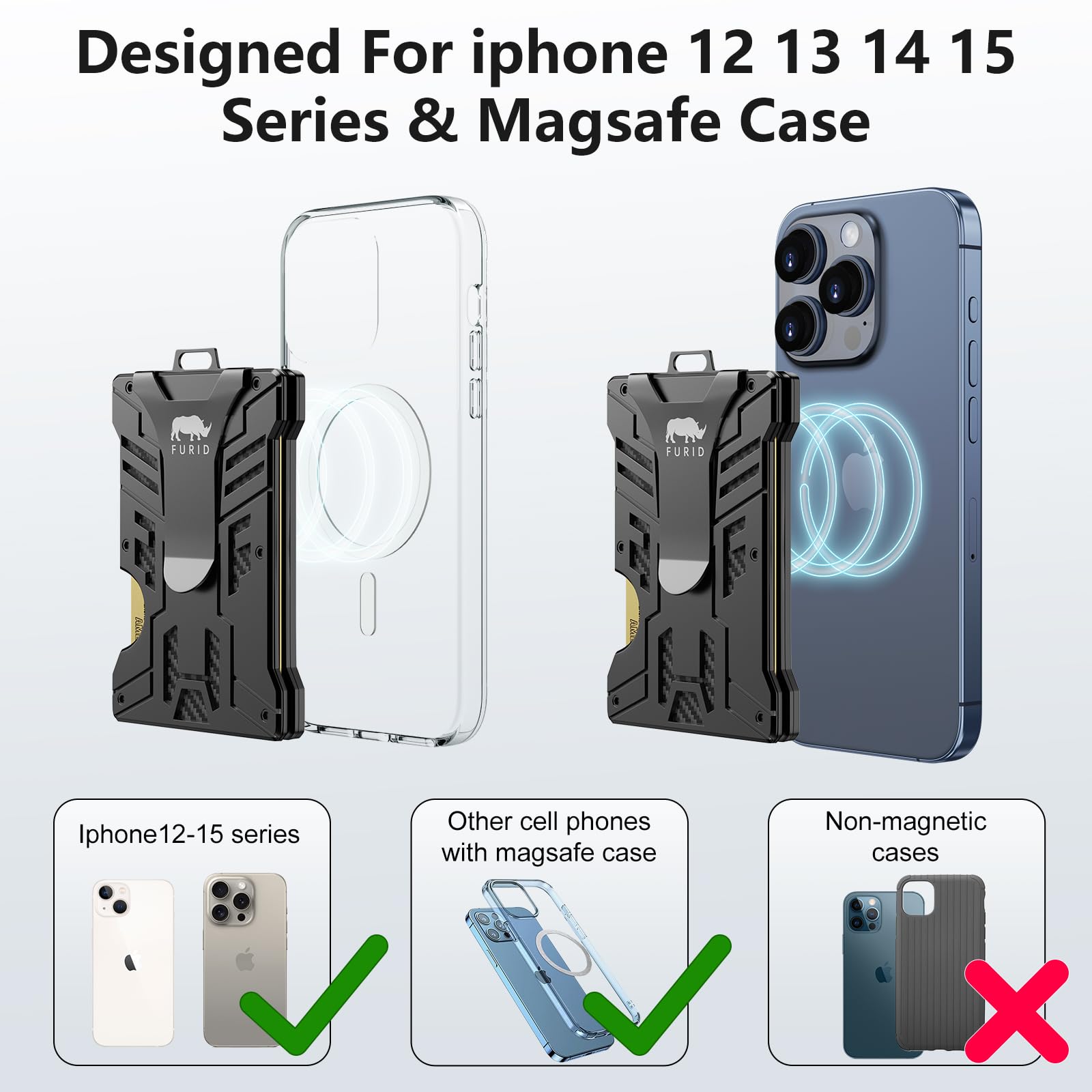 Magnetic Slim Wallet for iPhone 15/14/13/12 Pro Max | Apple MagSafe Compatible Card Holder with Money Clip | RFID Blocking Minimalist Wallet (Black) | Perfect for Travel, Business & Everyday Use