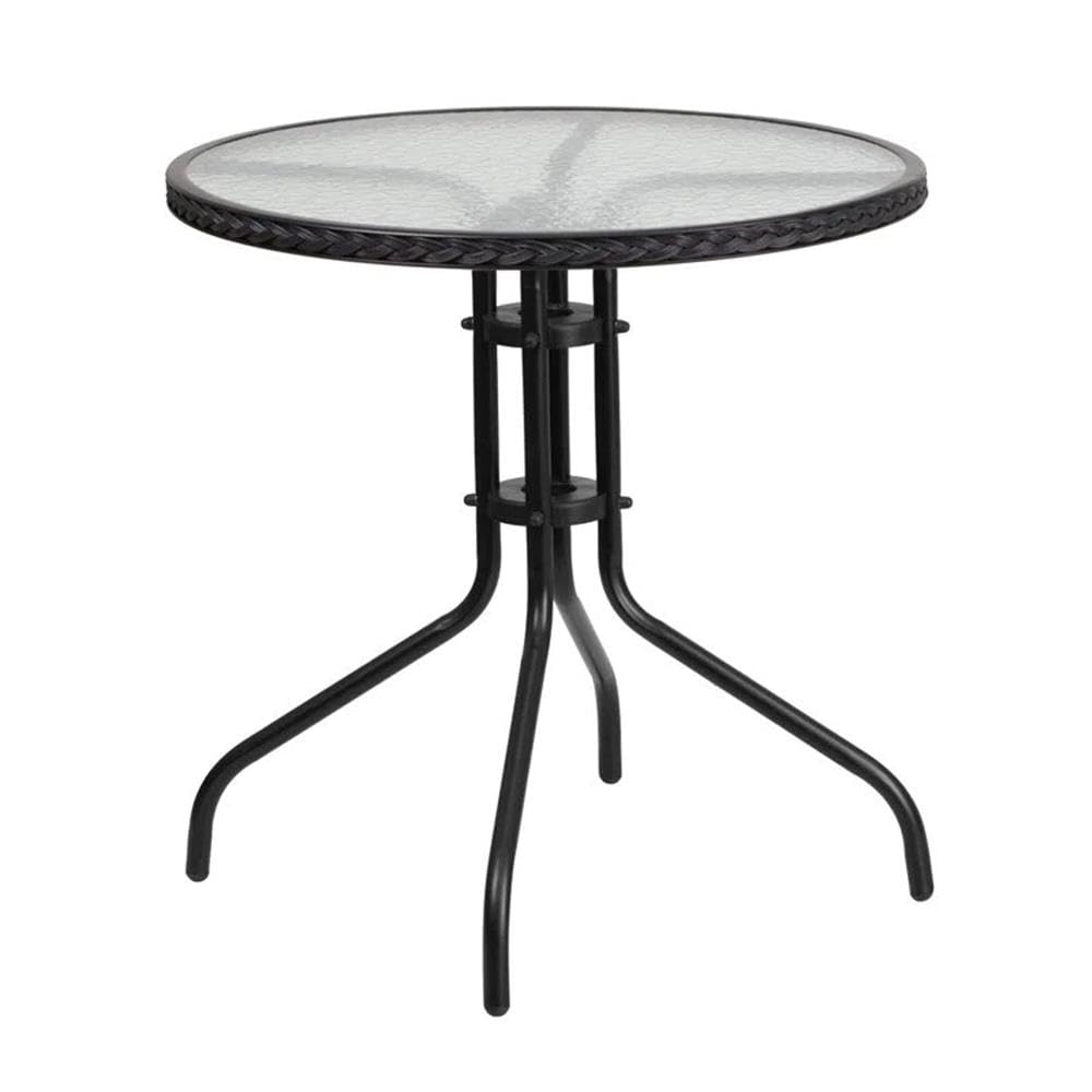 BOWERY HILL 5-Piece Black Rattan and Glass Round Patio Dining Set - Outdoor Furniture for Garden, Poolside & Backyard Entertaining