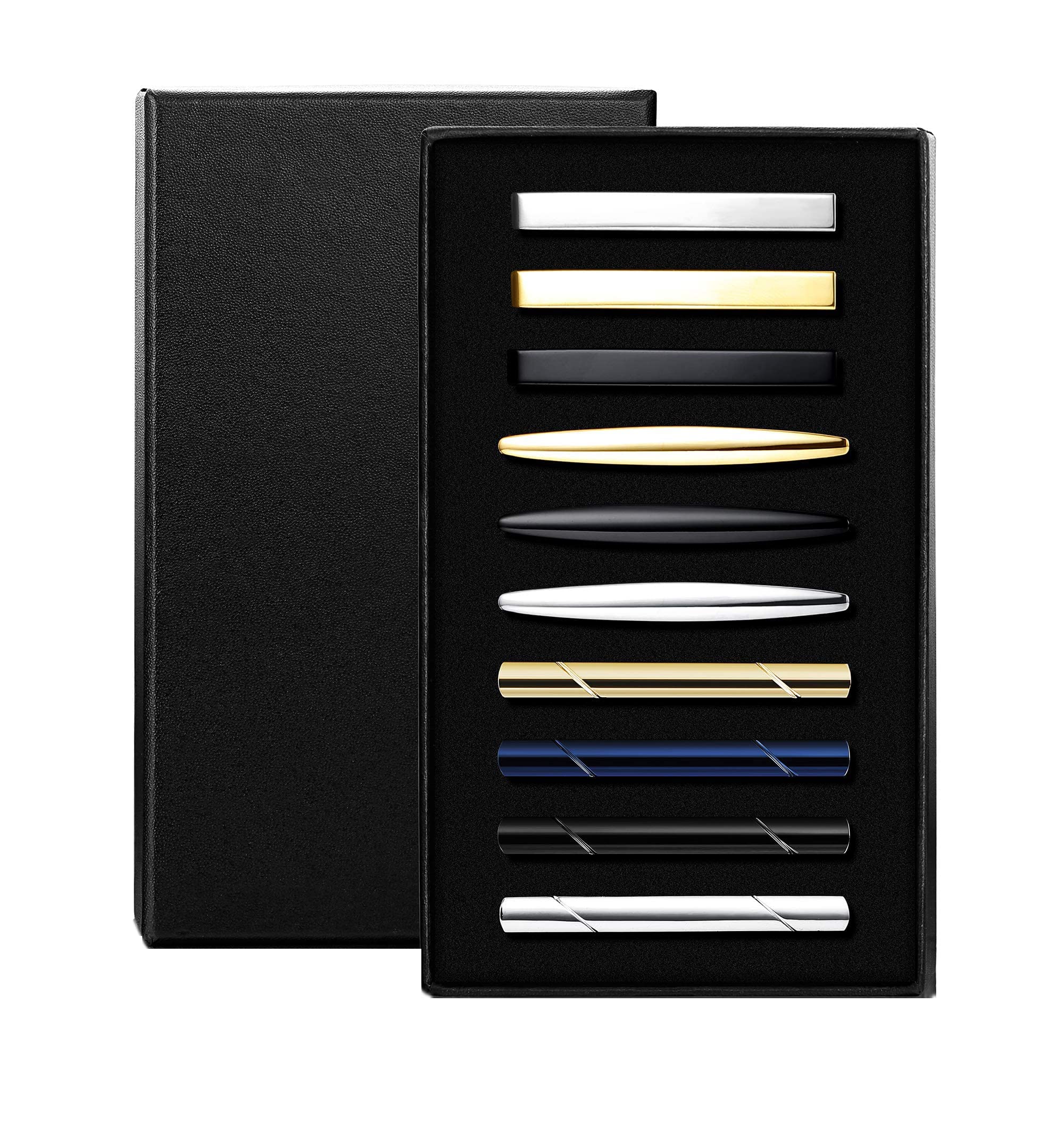 JOERICA 10 Pcs Stainless Steel Tie Clips Set for Men - Slim Tie Bar Pin Clips for Regular Ties, Necktie Accessories for Wedding, Business, Office & Formal Events - Includes Gift Box
