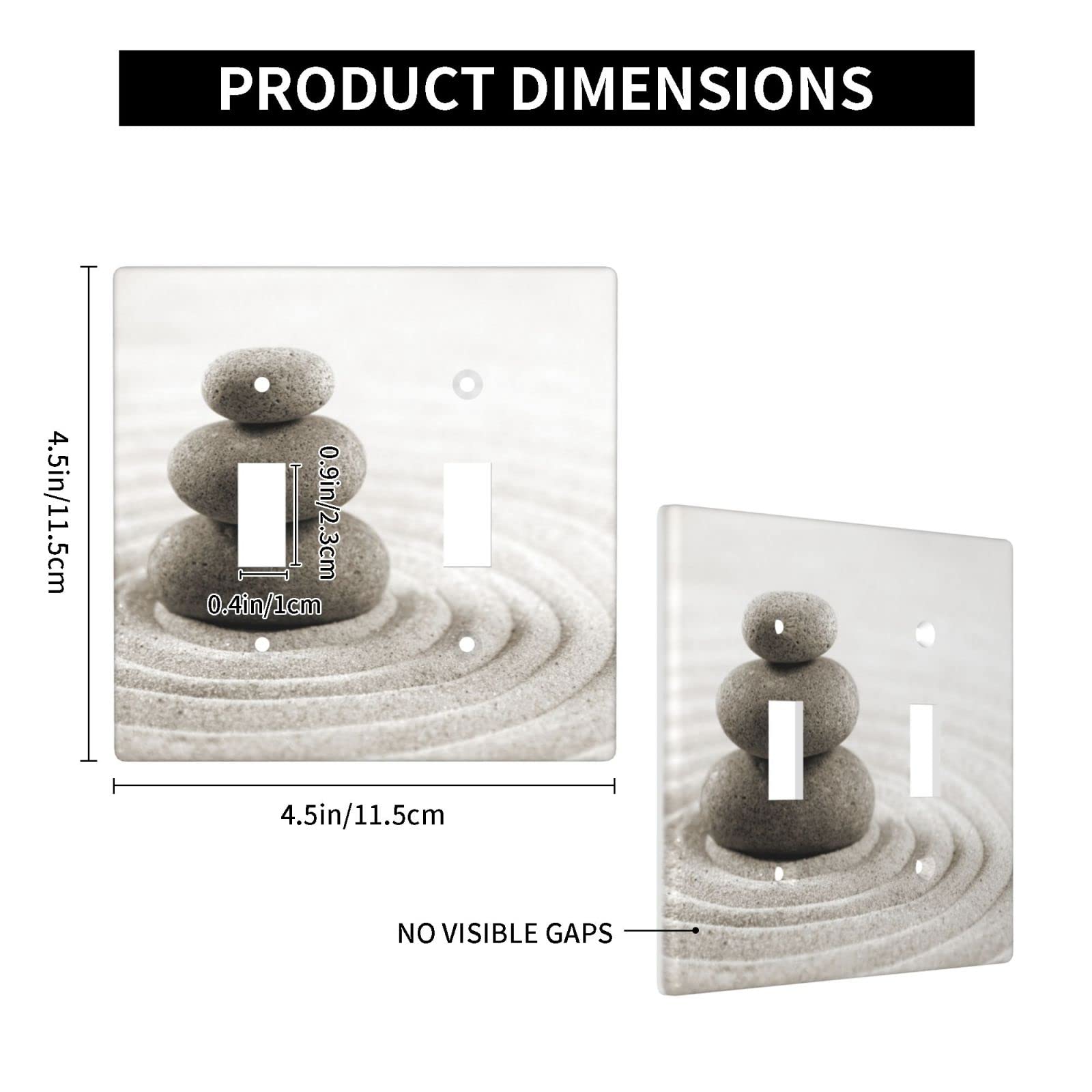 Zen Stone Double Light Switch Cover - Decorative 2 Gang Toggle Switch Plate (4.5 x 4.5 Inch, Gray) - Modern Wall Plate for Living Room, Bedroom & Office Decor