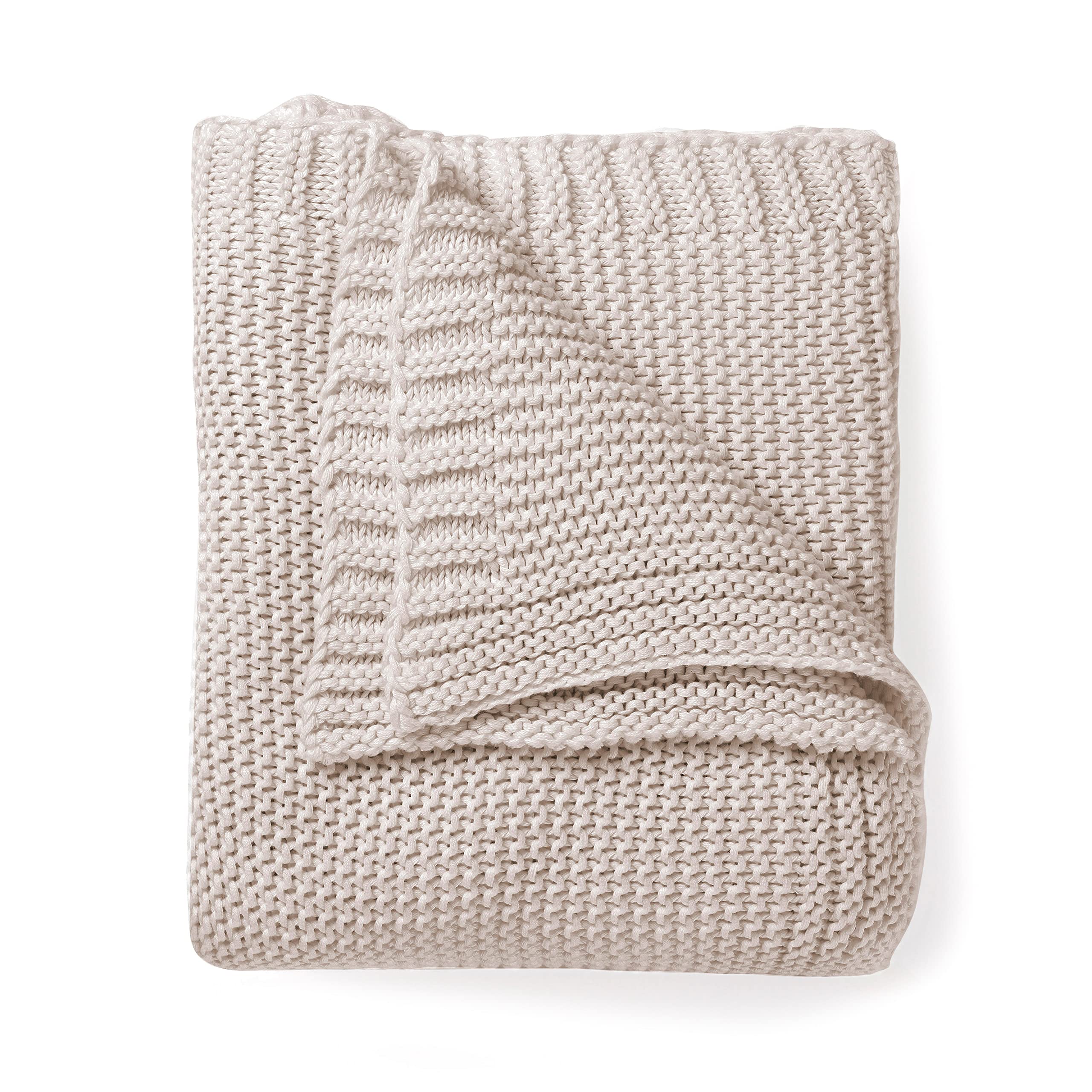 Organic Cotton Throw Blanket - GOTS Certified, Super Soft & Cozy Chunky Knit Blanket for Adults (50
