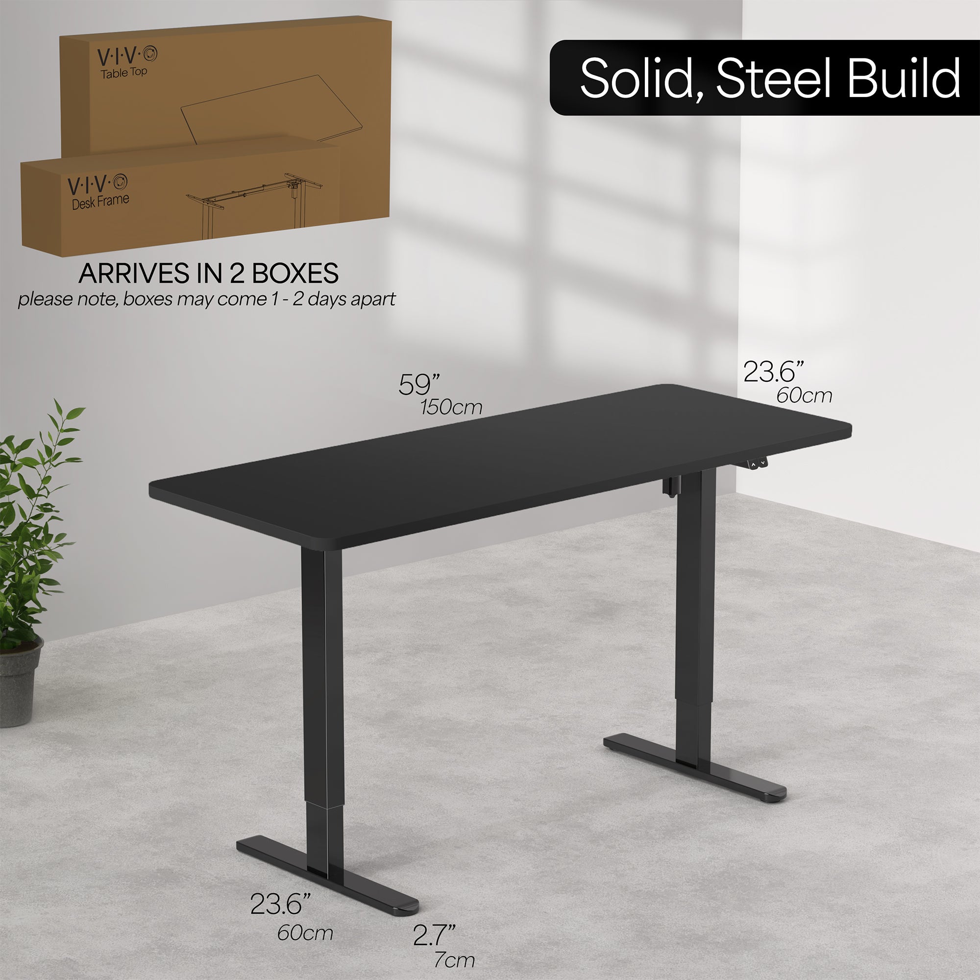 B0 Series 60 x 24 Electric Standing Desk with 2 Button Controller - Adjustable Height Home Office Desk for Work, Study & Gaming