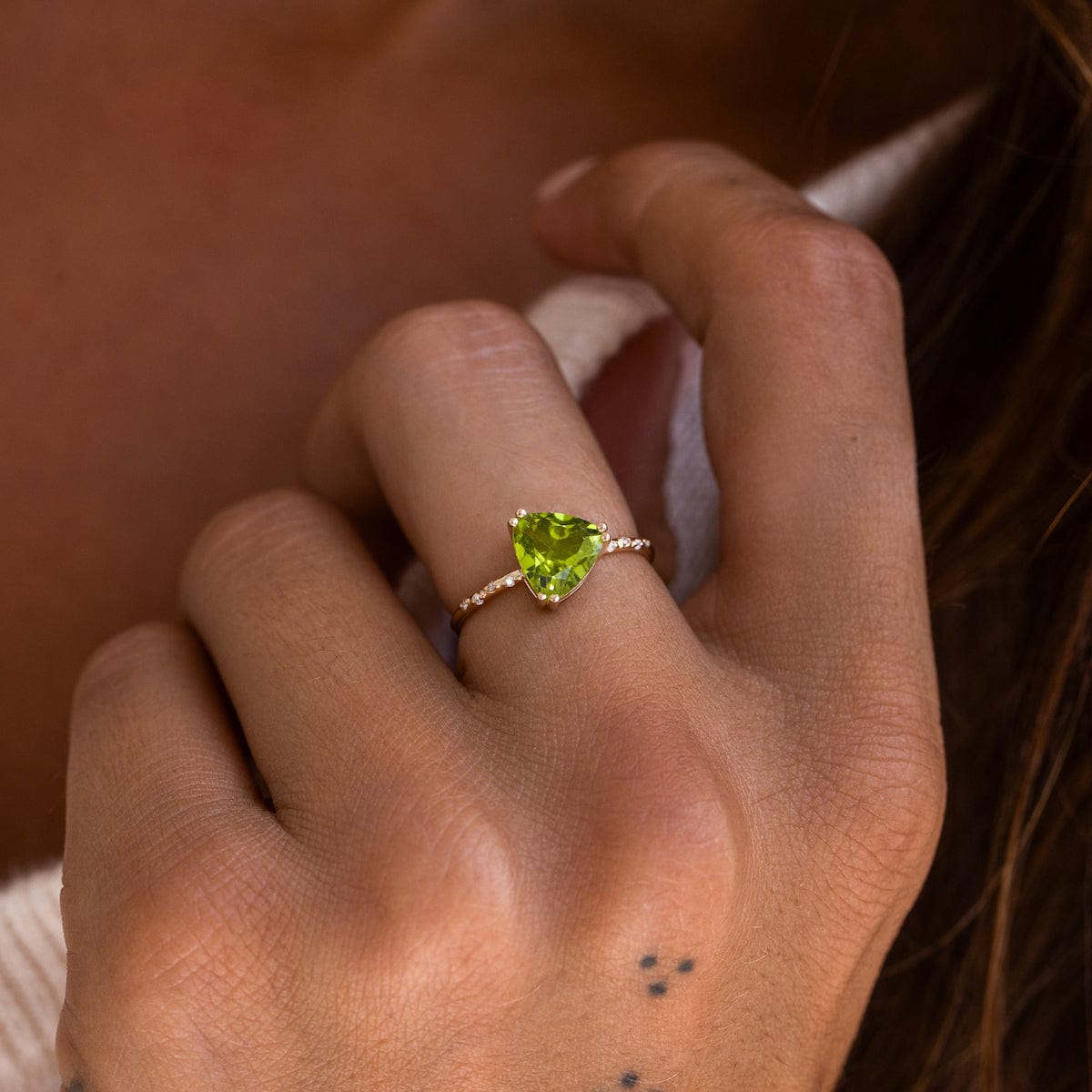 Stunning Peridot Trillion Cut Ring – Elegant Green Gemstone Jewelry for Women | Perfect for Engagement, Anniversary & Special Occasions