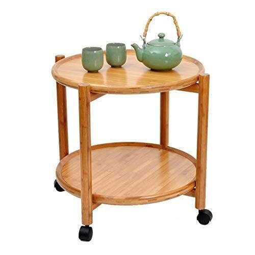 Moloo Round Wooden Tea Table - Double Layer Side Table with Pulley, Multi-Functional Oak Coffee Table for Living Room, Office & Small Space Decor - Perfect for Tea Time, Reading Nook & Home Organization
