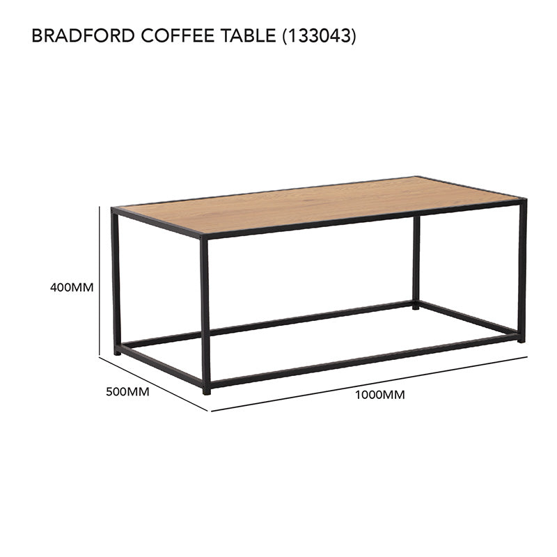 BRADFORD 100cm Coffee Table - Natural & Black Finish Modern Living Room Furniture for Small Spaces & Apartments