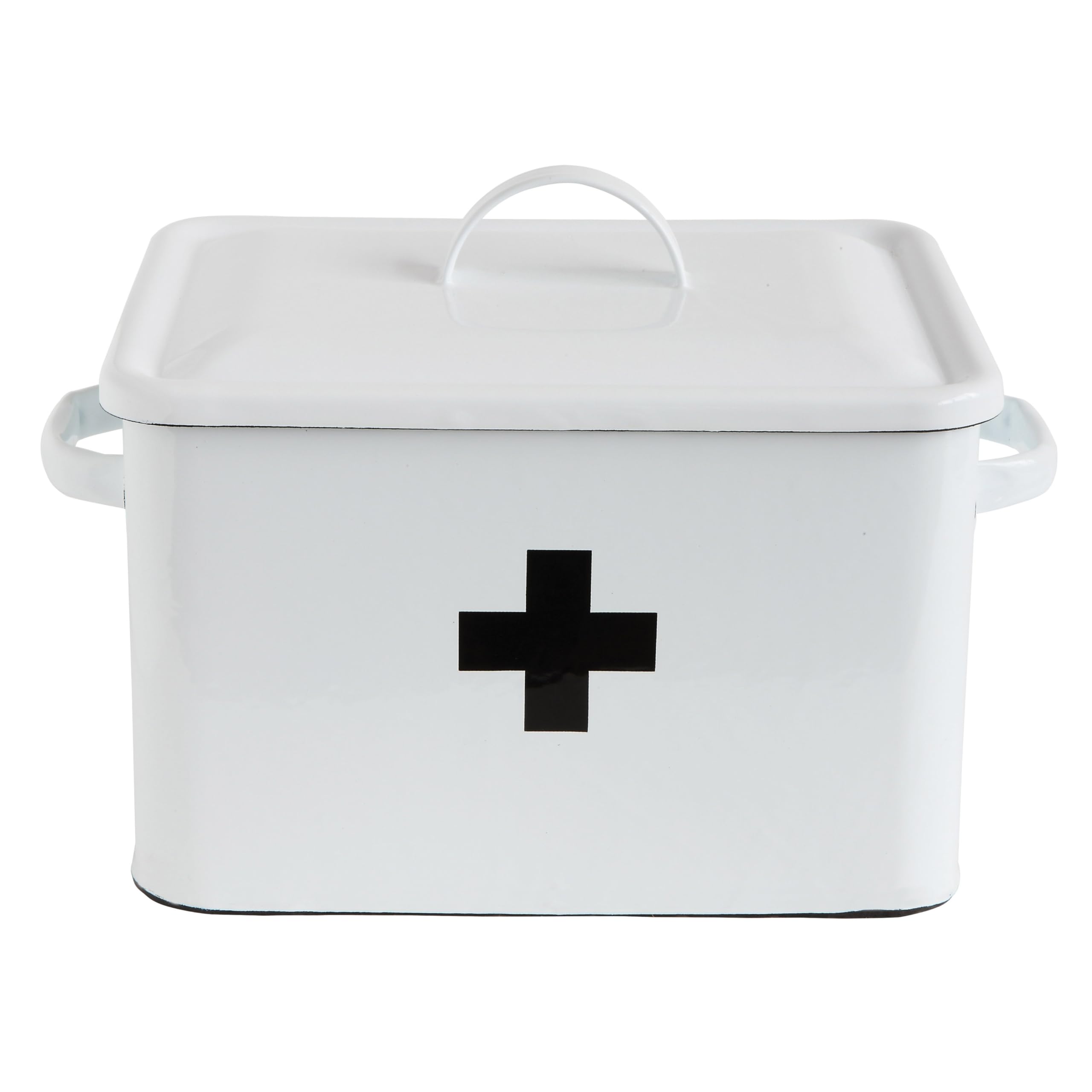 Premium Enameled First Aid Kit Box with Secure Lid & Black Cross - Compact Emergency Medical Storage for Home, Car, and Travel