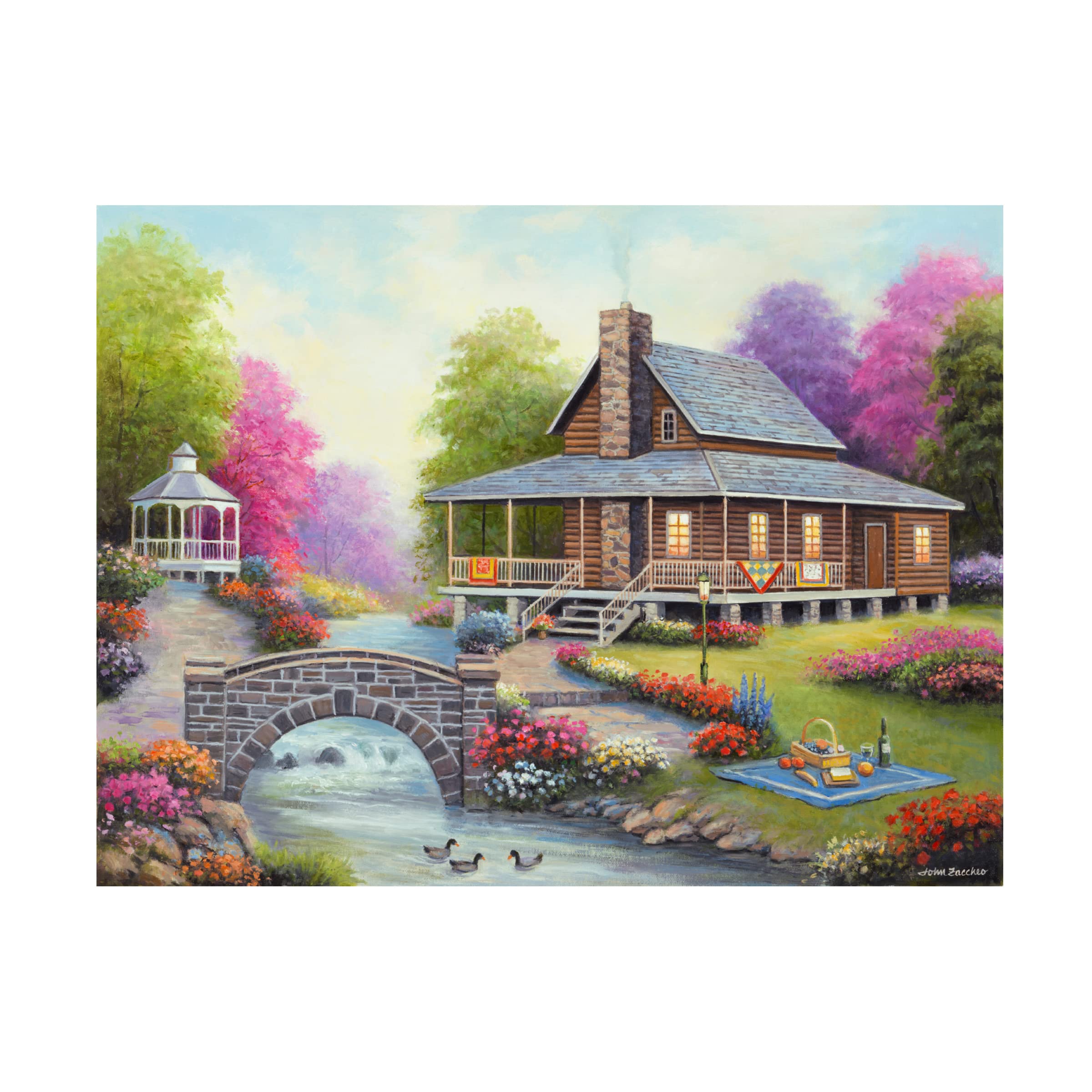 Trademark Fine Art 'Springs Harmony' Canvas Wall Art by John Zaccheo - Vibrant Landscape Painting for Living Room, Bedroom & Office Decor