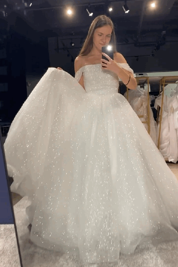Sparkle Wedding Dress Nicole - Elegant A-Line Bridal Gown with Beaded Details | Perfect for Beach, Church, and Ballroom Weddings