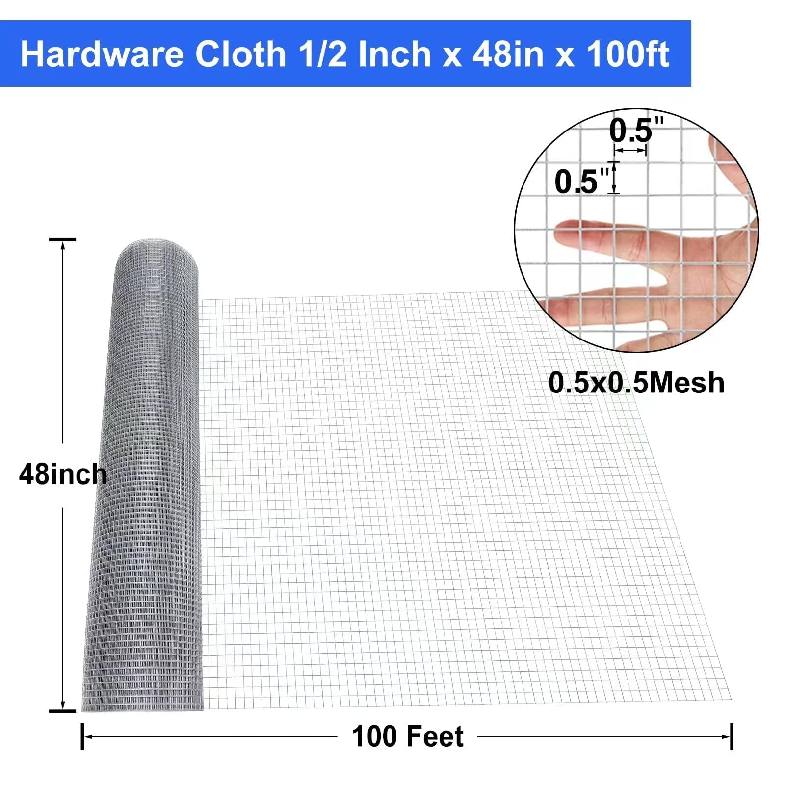 19 Gauge Galvanized Welded Hardware Cloth - 1/2 Inch Mesh 48
